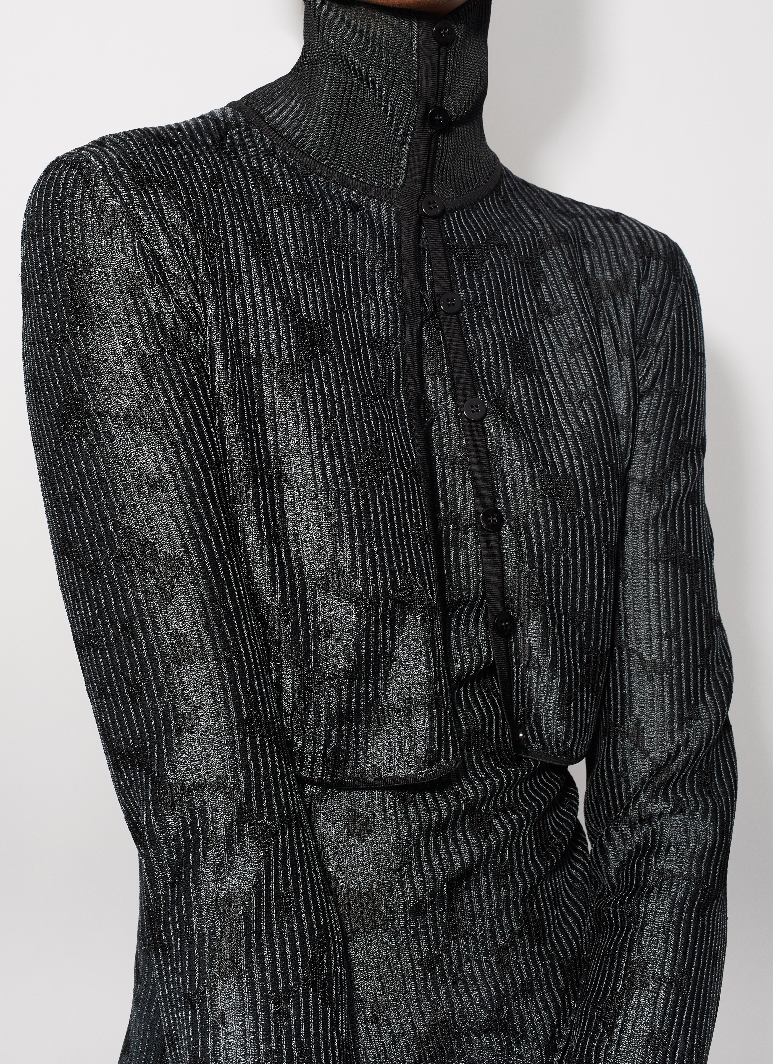 ALAÏA BLACK JACQUARD CRINOLINE CARDIGAN 