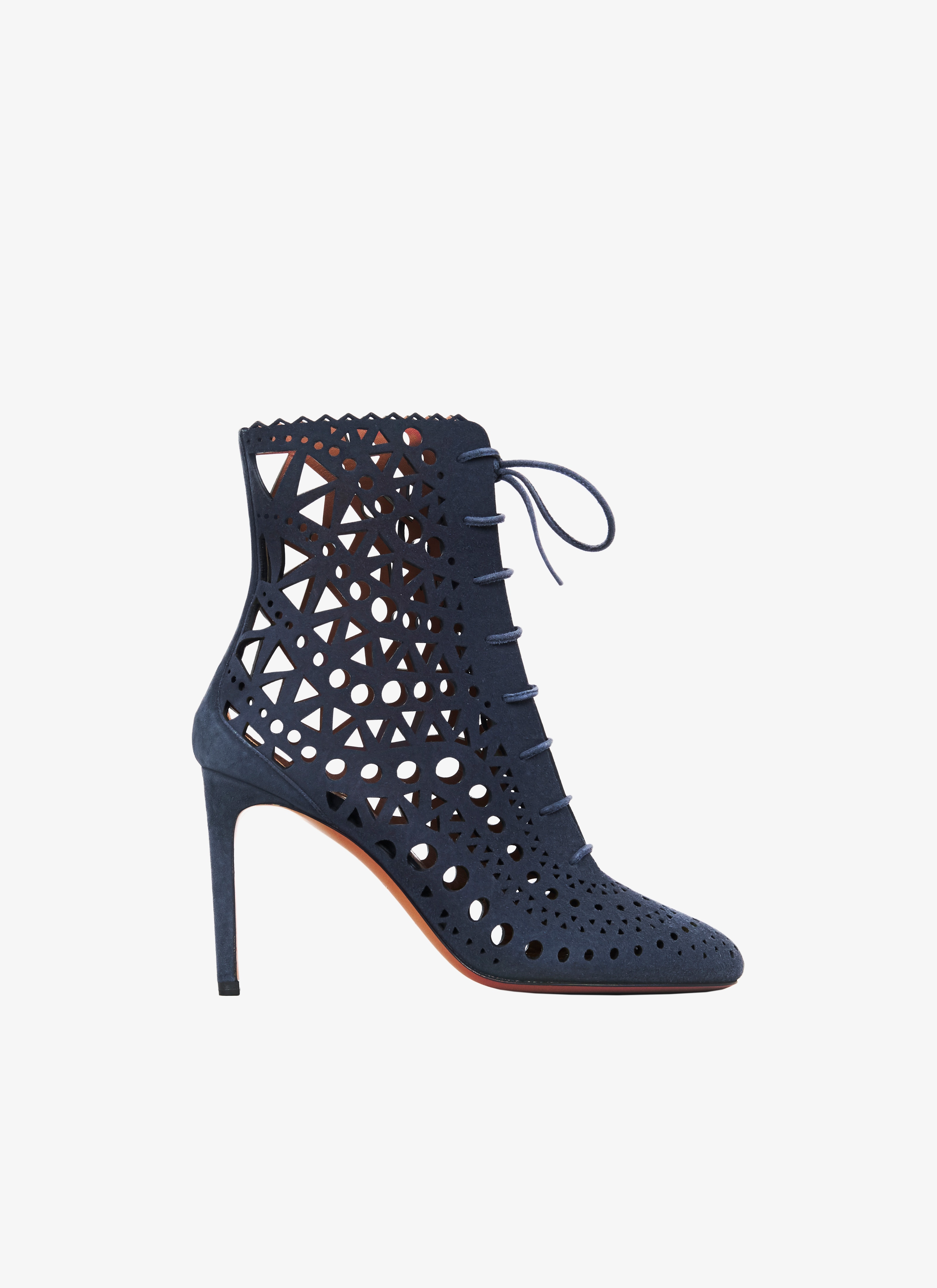 ALAÏA STEEL GRAY STILETTO ANKLE BOOTS 