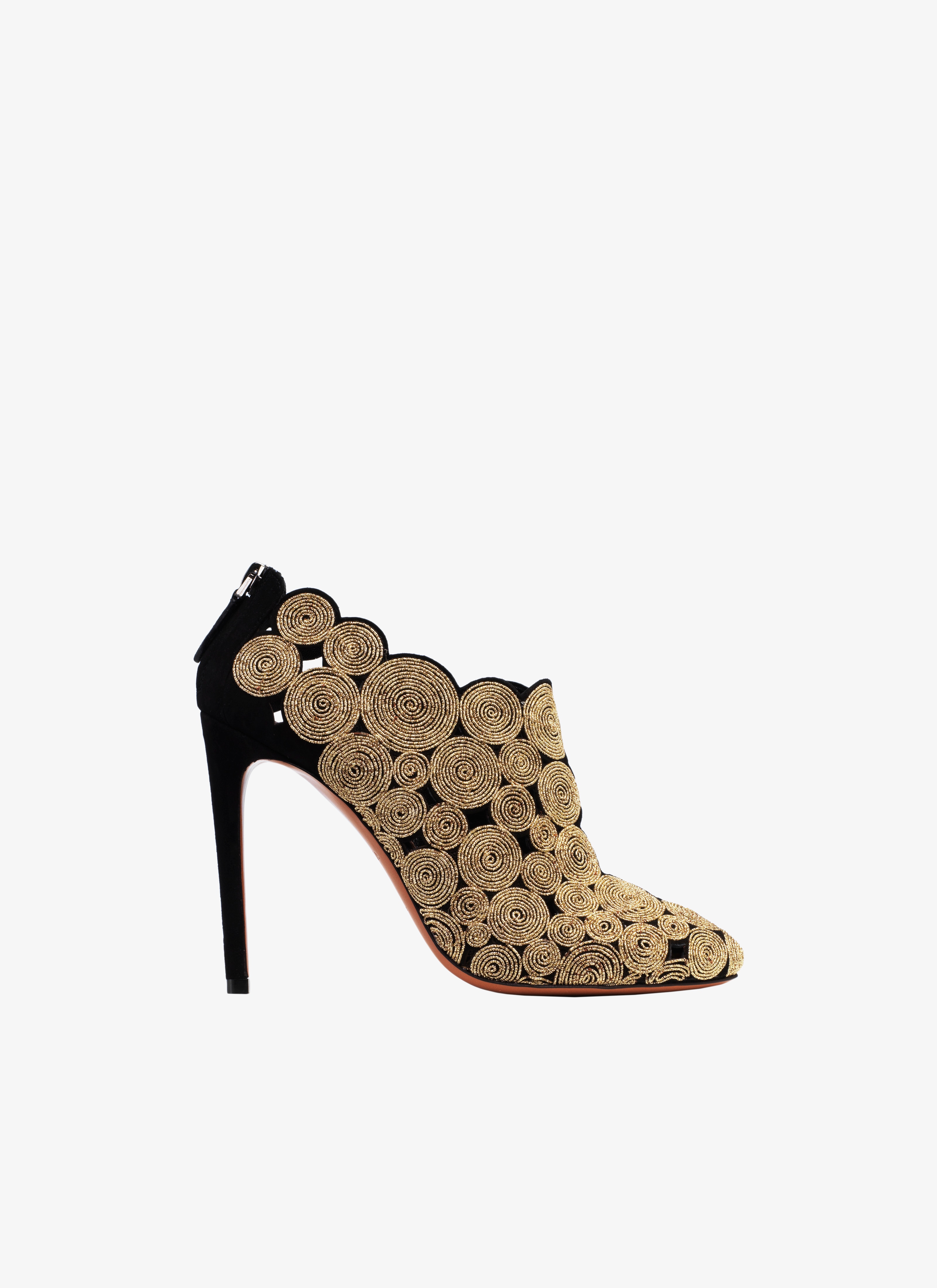 ALAÏA BLACK/GOLD STILETTO ANKLE BOOTS