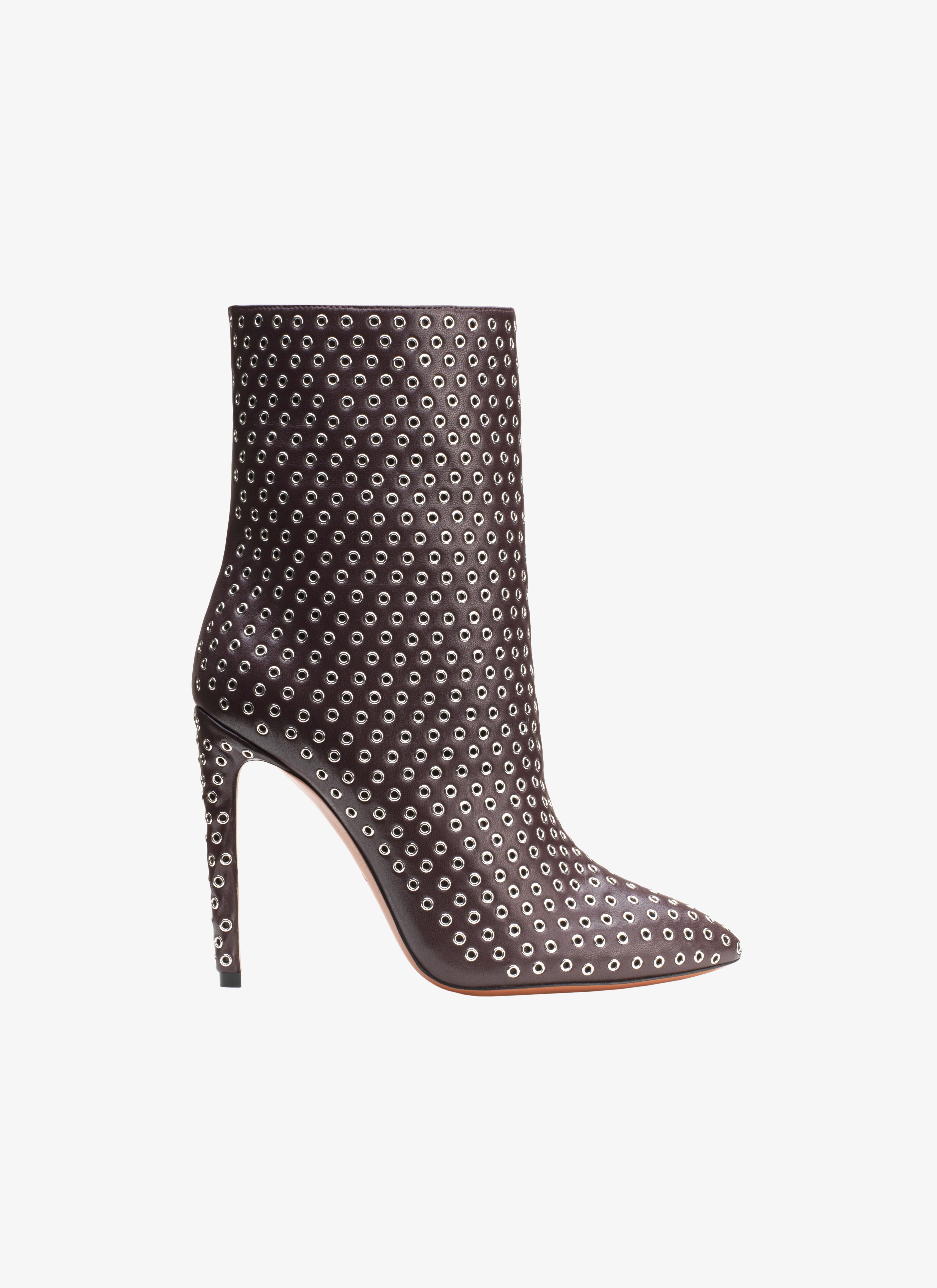 ALAÏA BLACKCURRANT STILETTO BOOTS 