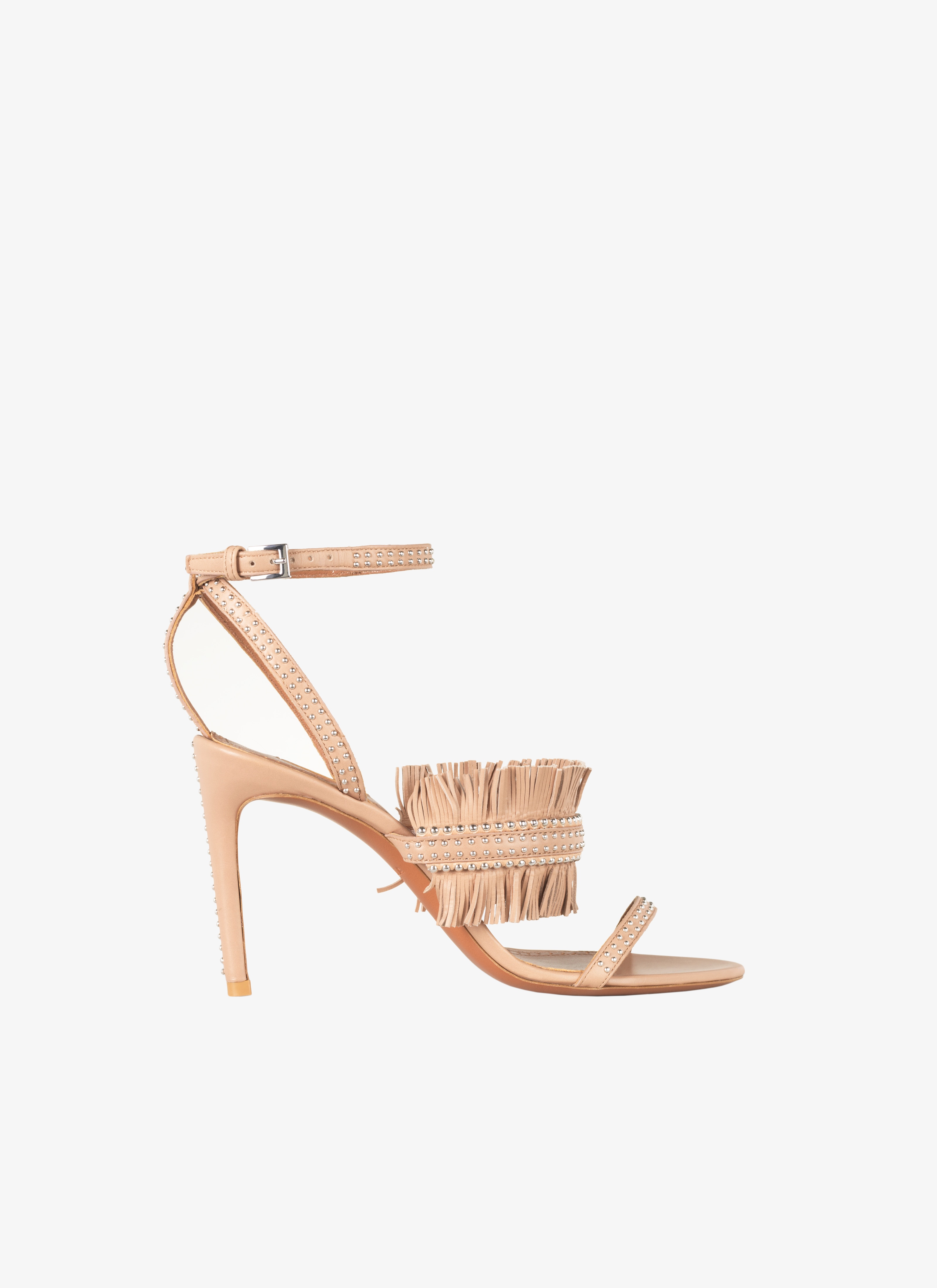 ALAÏA BLUSH CALFSKIN FRINGE SANDAL