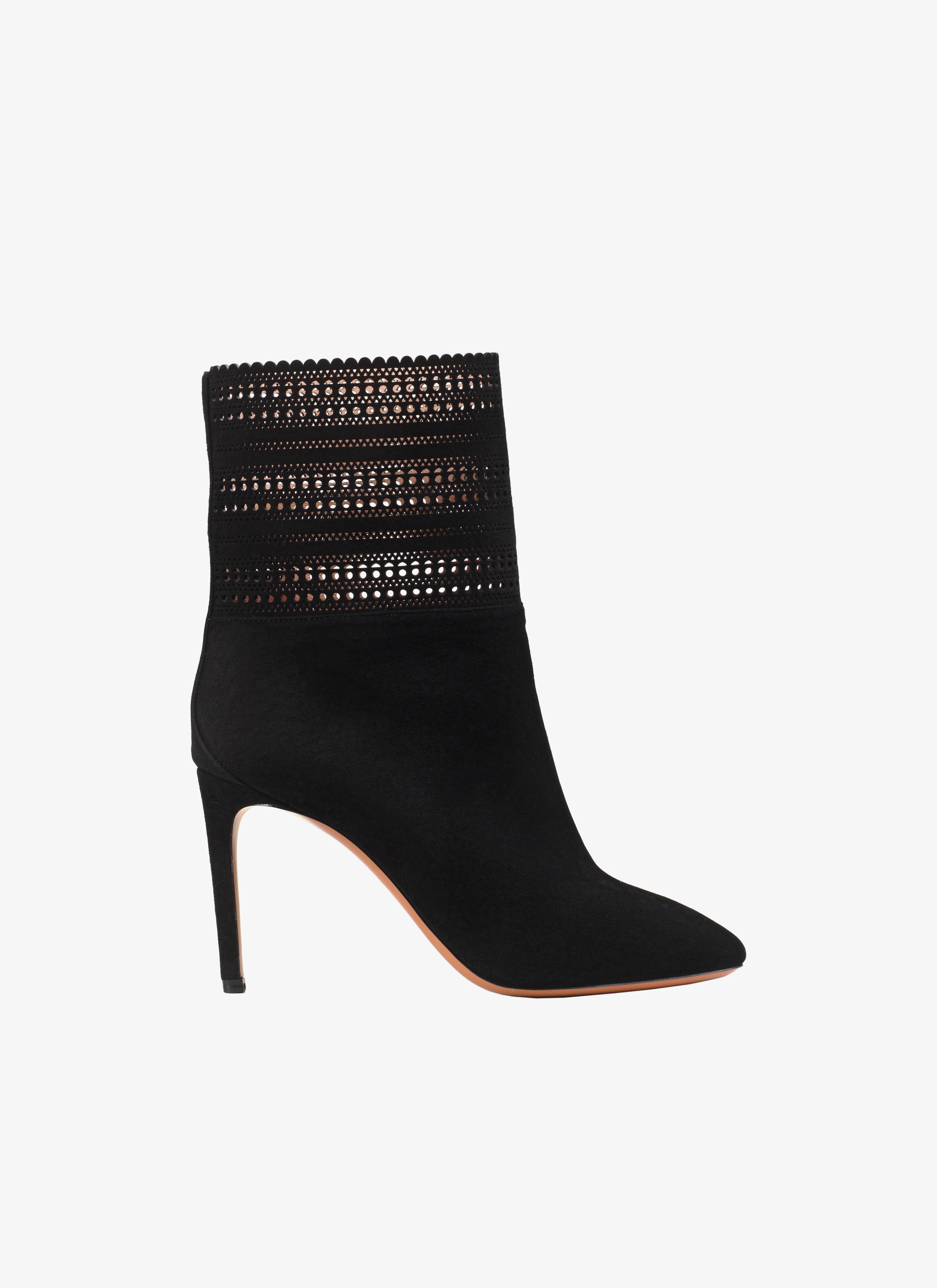 ALAÏA BLACK/LIGHT PINK STILETTO ANKLE BOOT
