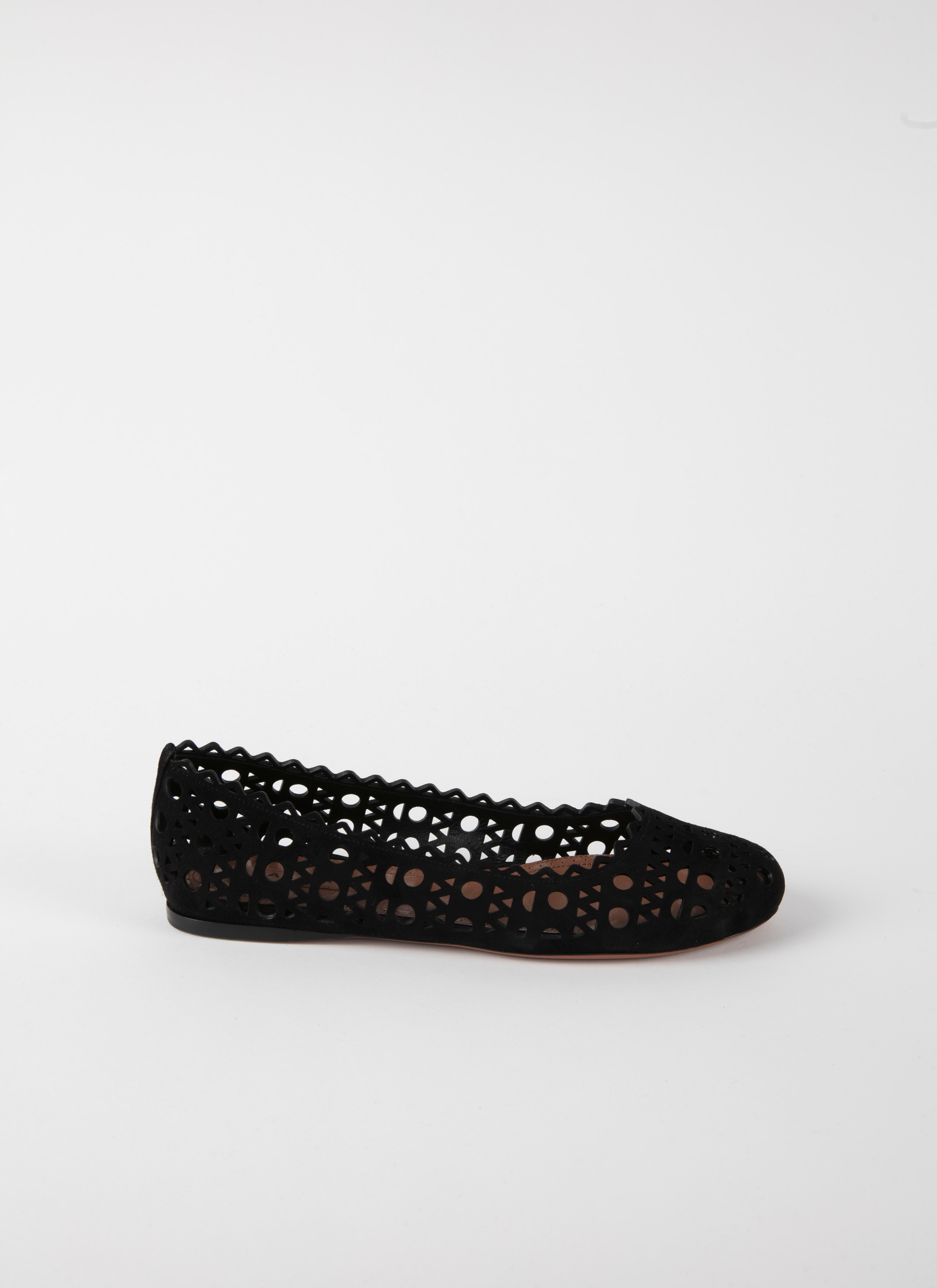 Women's Black Openwork Suede Shoes ALAÏA BG