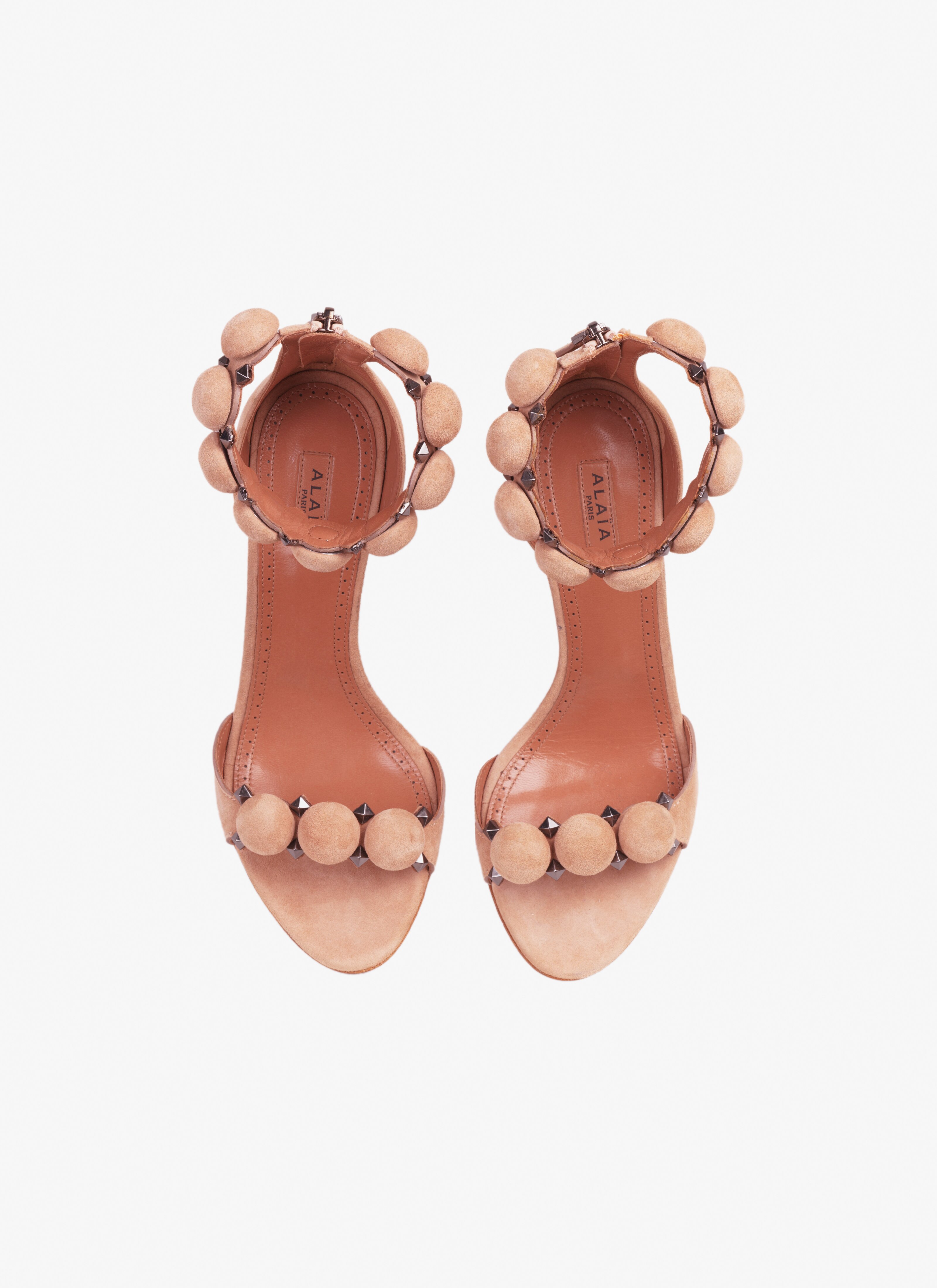 ALAÏA BLUSH BOMBE SANDALS IN SUEDE GOATSKIN
