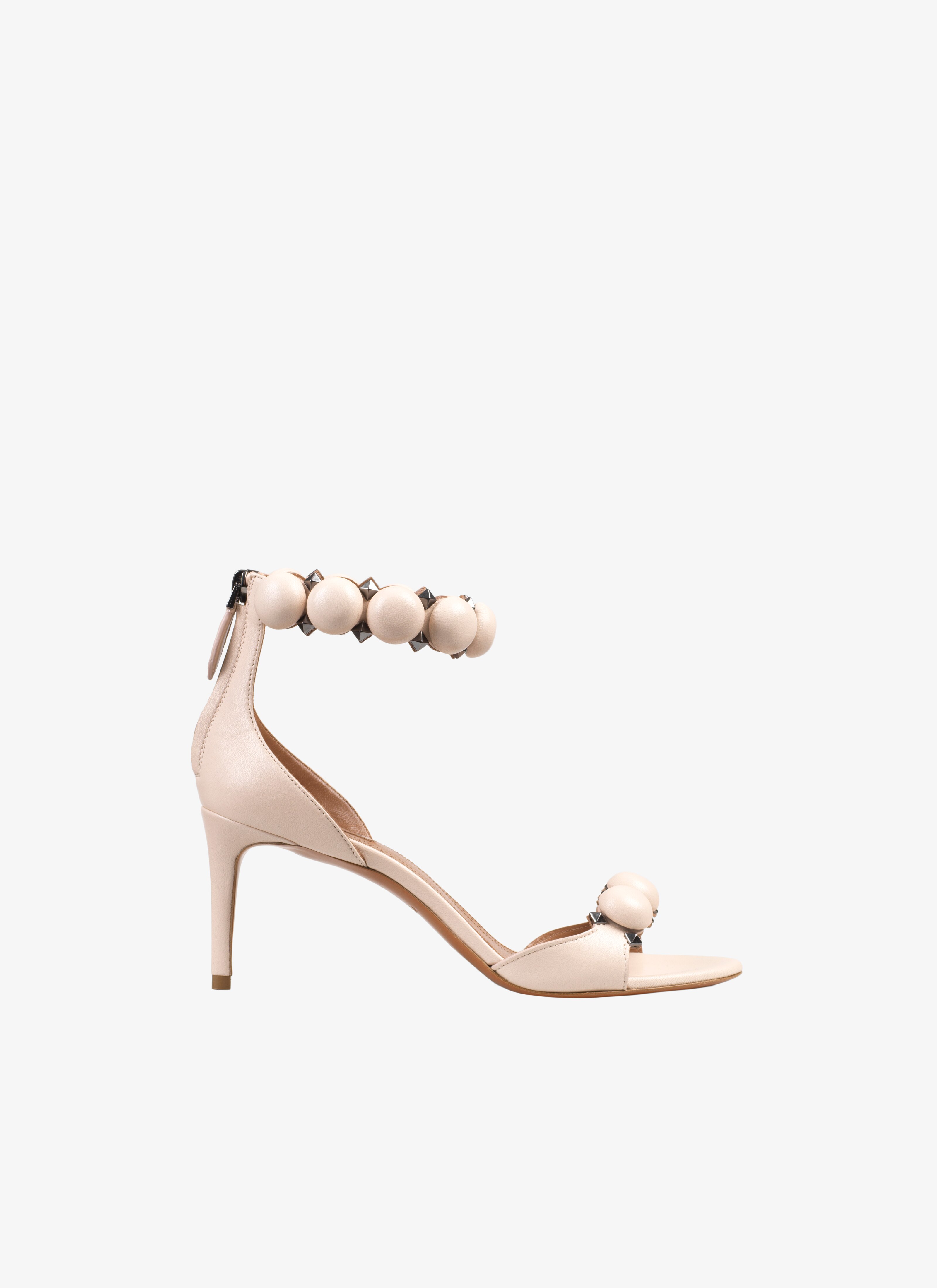 ALAÏA GRAY LEATHER HEELED SANDALS