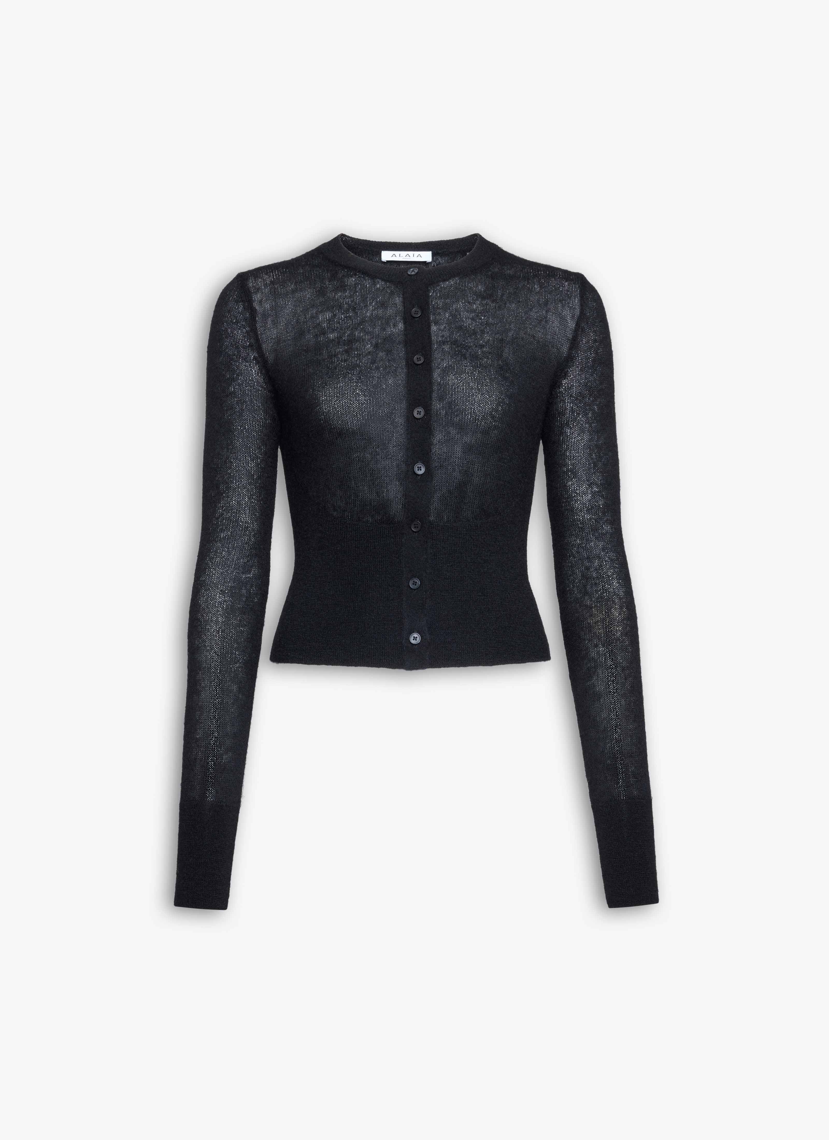 ALAÏA BLACK MOHAIR KNIT CARDIGAN
