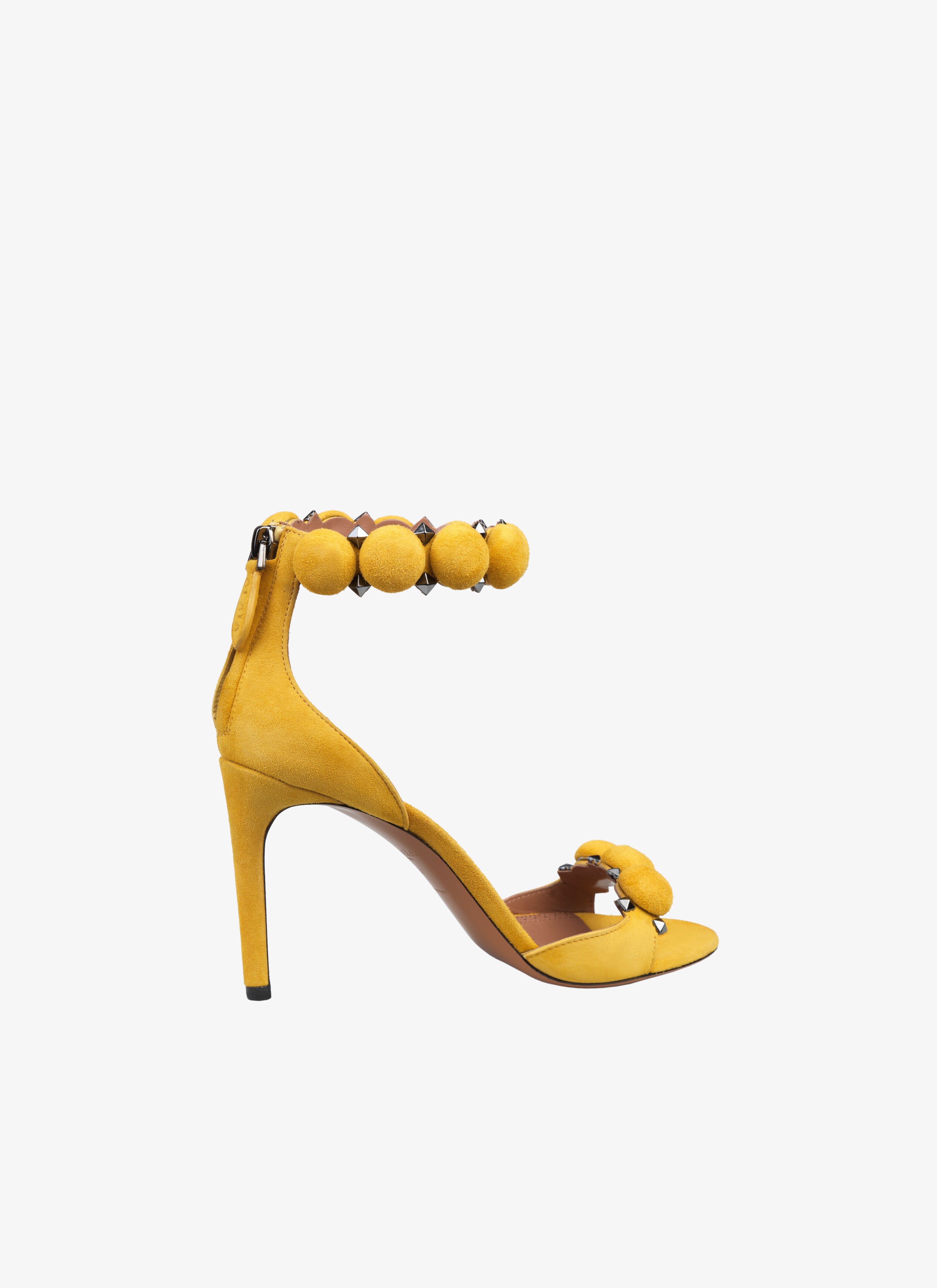ALAÏA SAFFRON YELLOW SUEDE BOMBE SANDALS