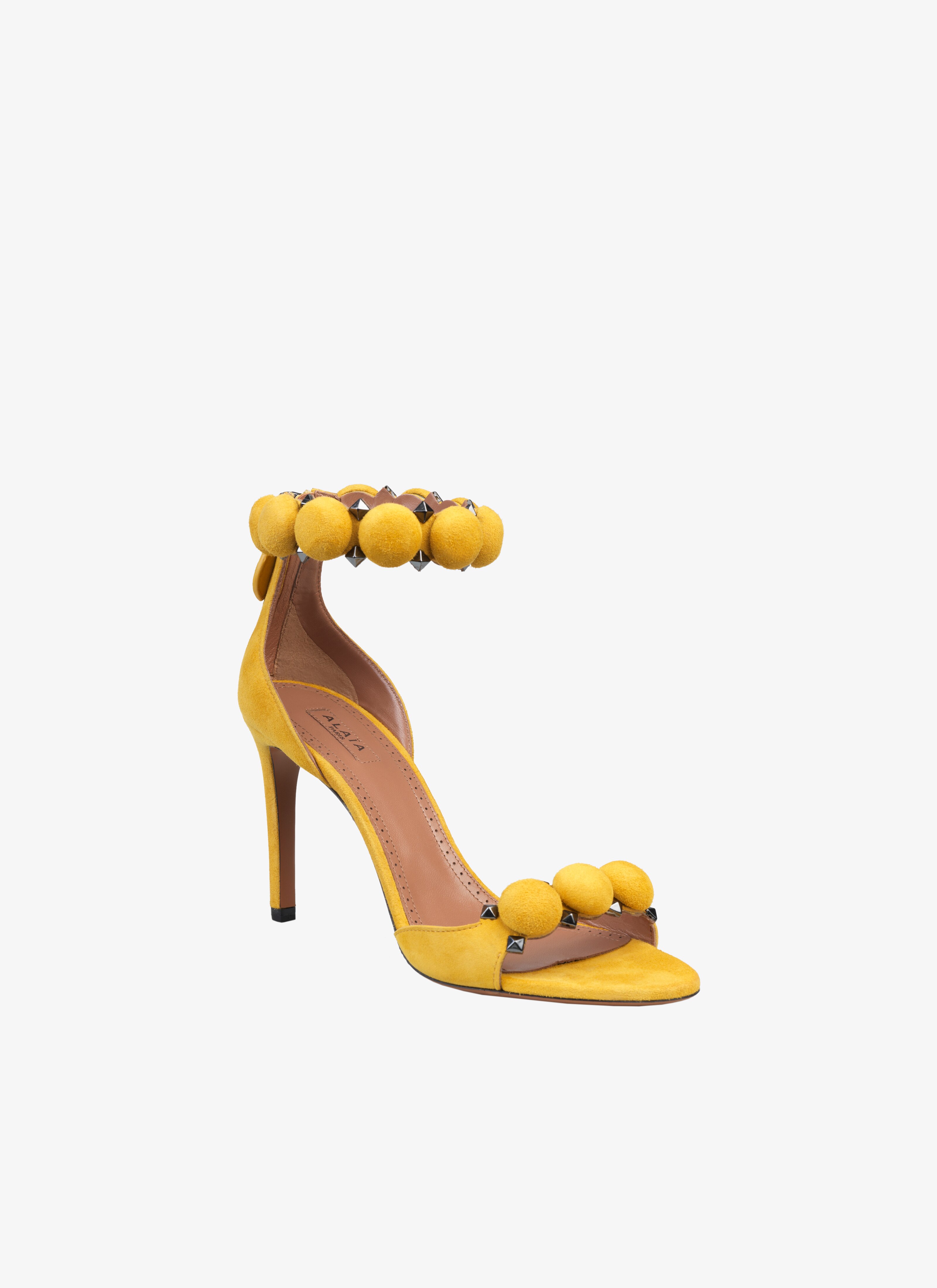 ALAÏA SAFFRON YELLOW SUEDE BOMBE SANDALS