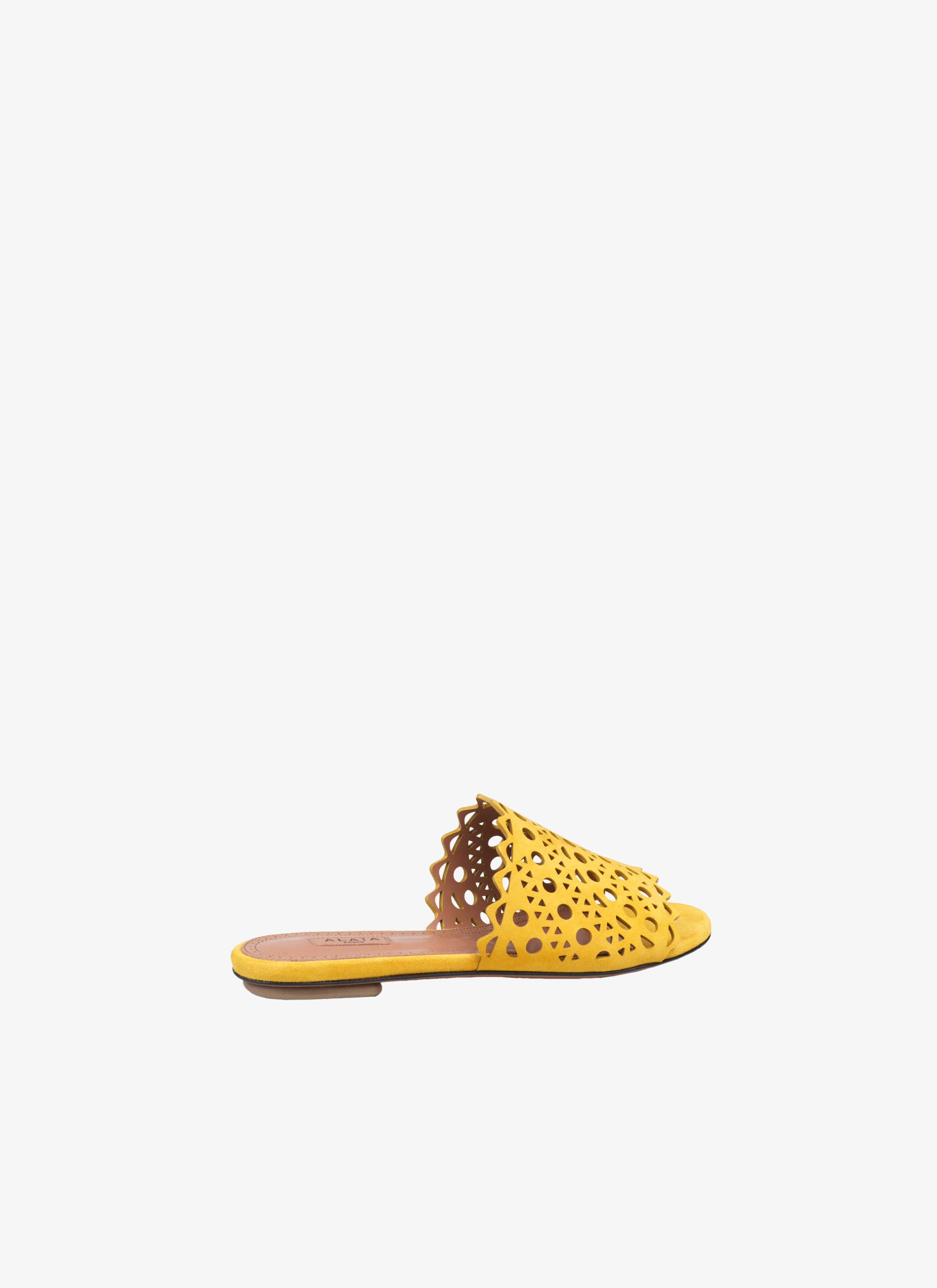ALAÏA SAFFRON YELLOW VIENNE MULES IN VIENNE SUEDE GOATSKIN