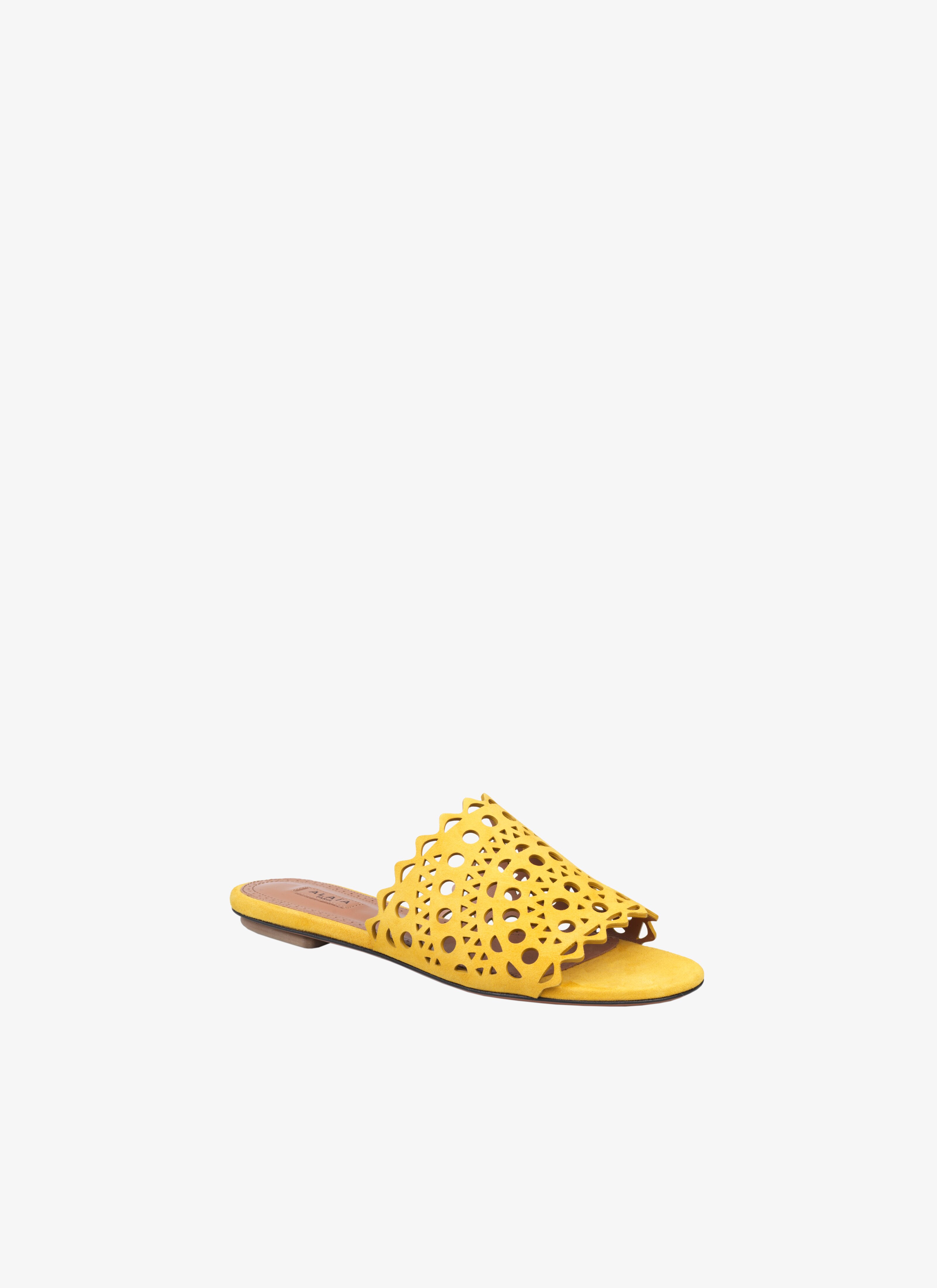 ALAÏA SAFFRON YELLOW VIENNE MULES IN VIENNE SUEDE GOATSKIN