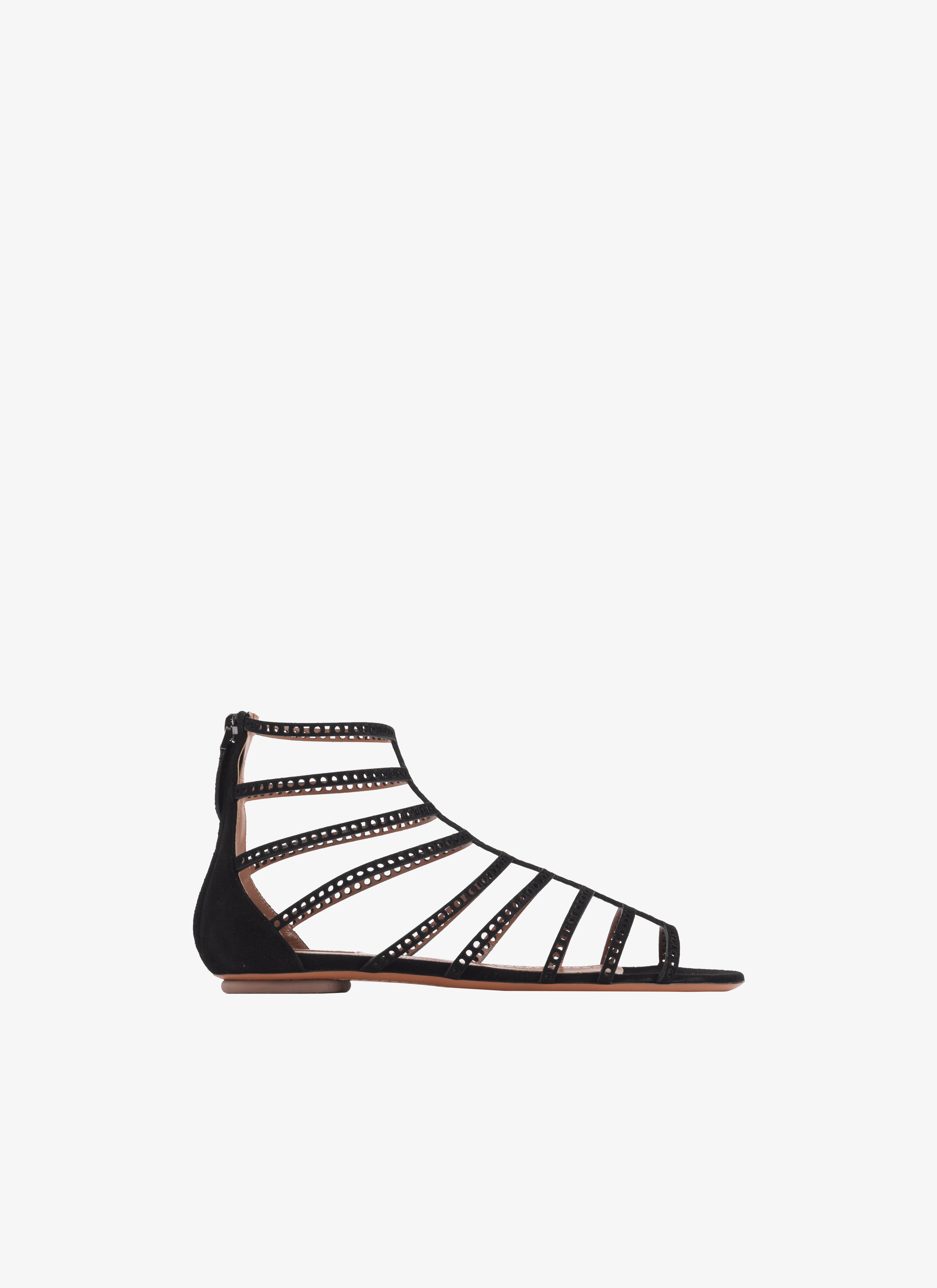 ALAÏA  PERFORATED CHAMOIS SANDALS 