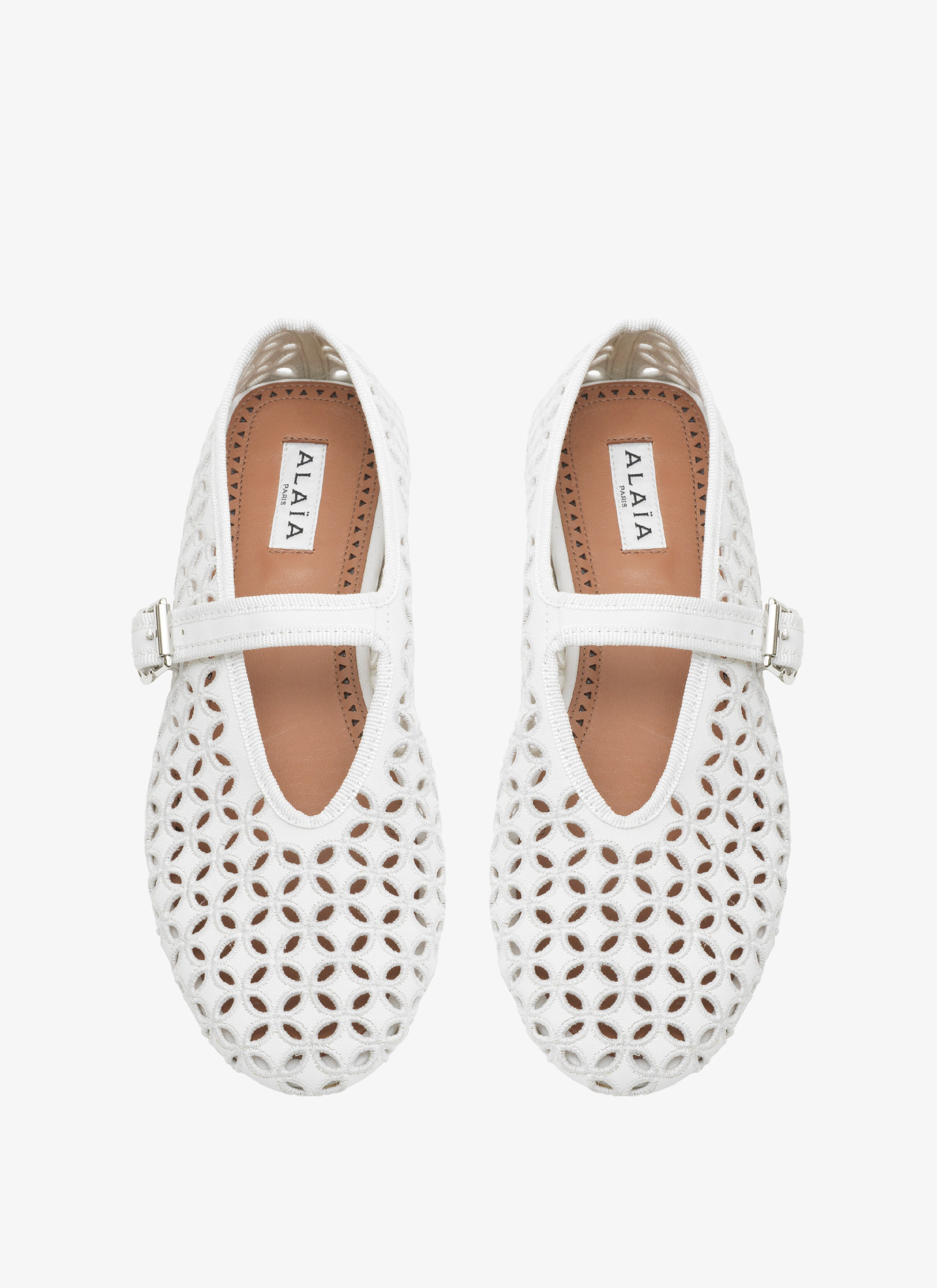 ALAÏA OFF-WHITE BALLERINAS IN OPENWORK LAMBSKIN
