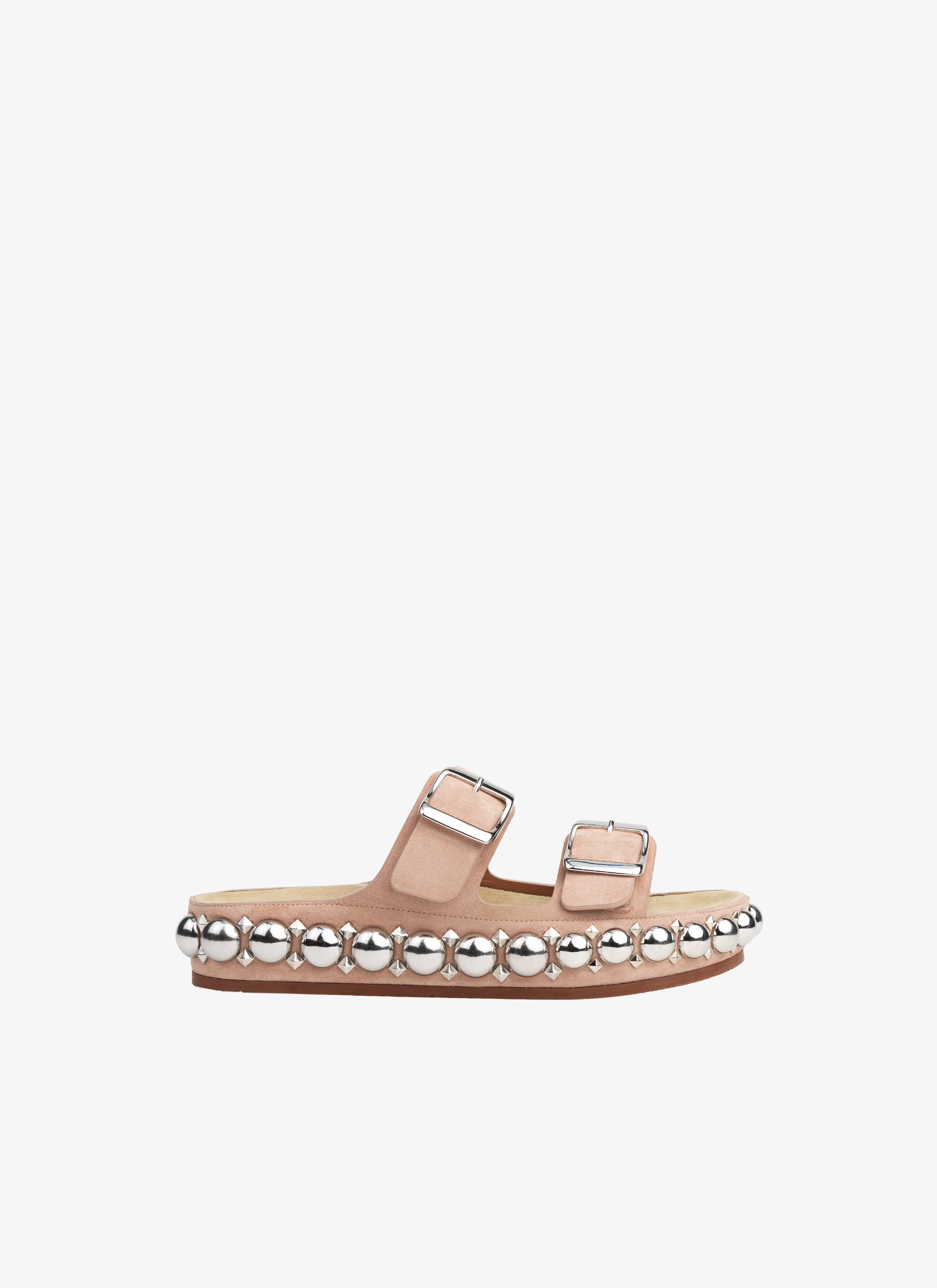 ALAÏA BLUSH VELVET LEATHER MULTI-STRAP BOMBE MULES