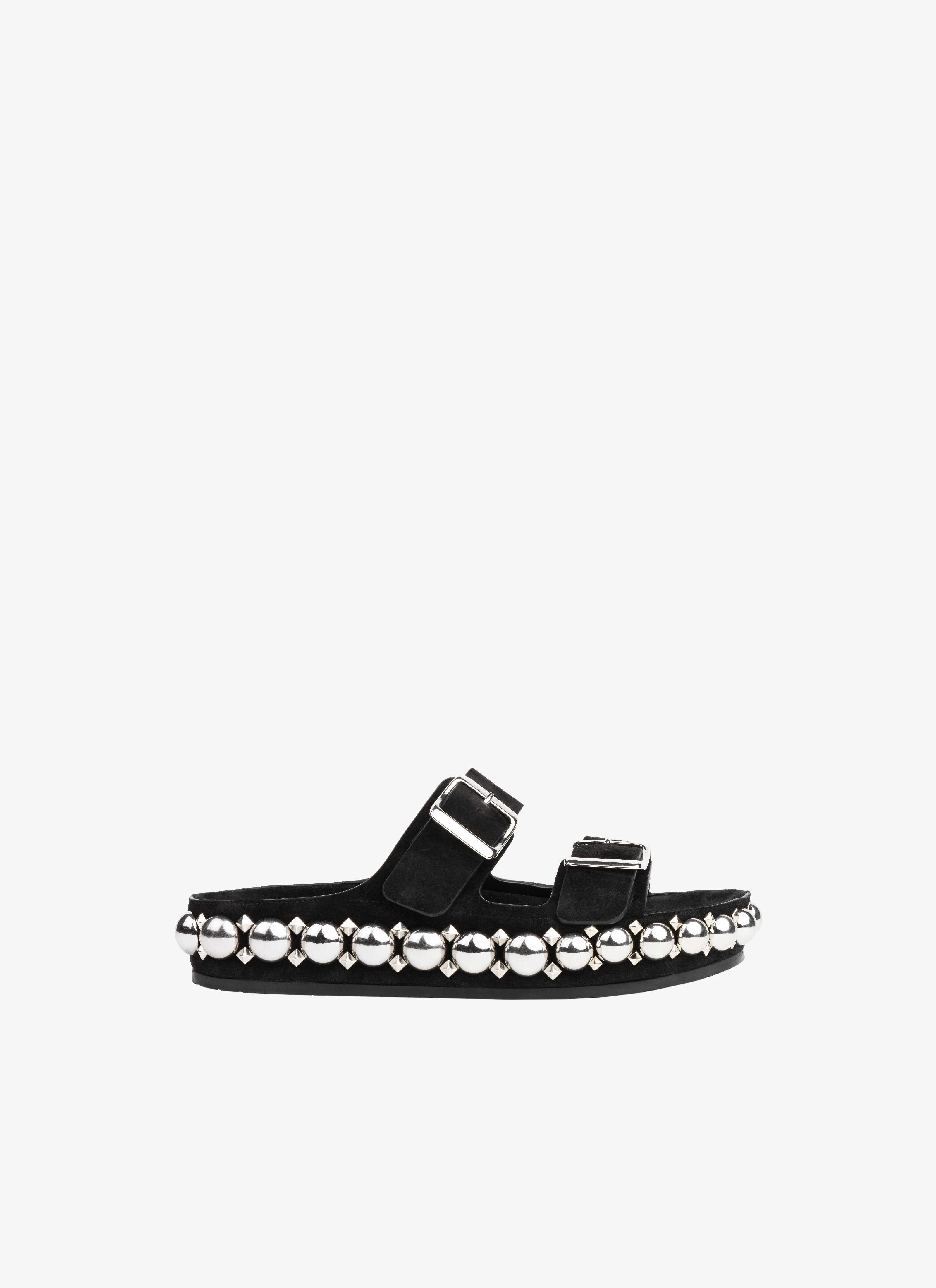 ALAÏA BLACK VELVET LEATHER MULTI-STRAP BOMBE MULES