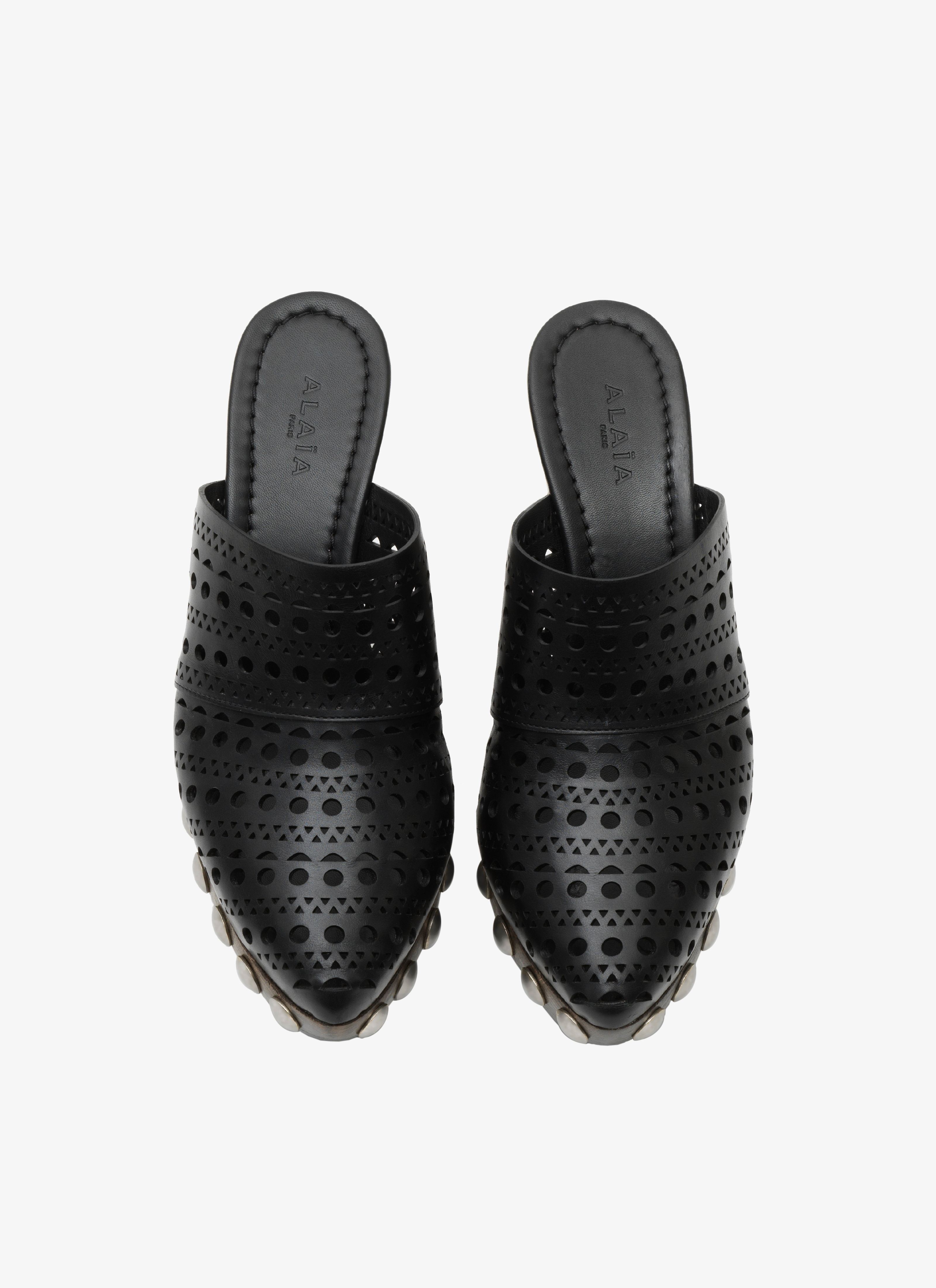 ALAÏA BLACK LE SABOT CLOGS IN CALFSKIN & WOOD
