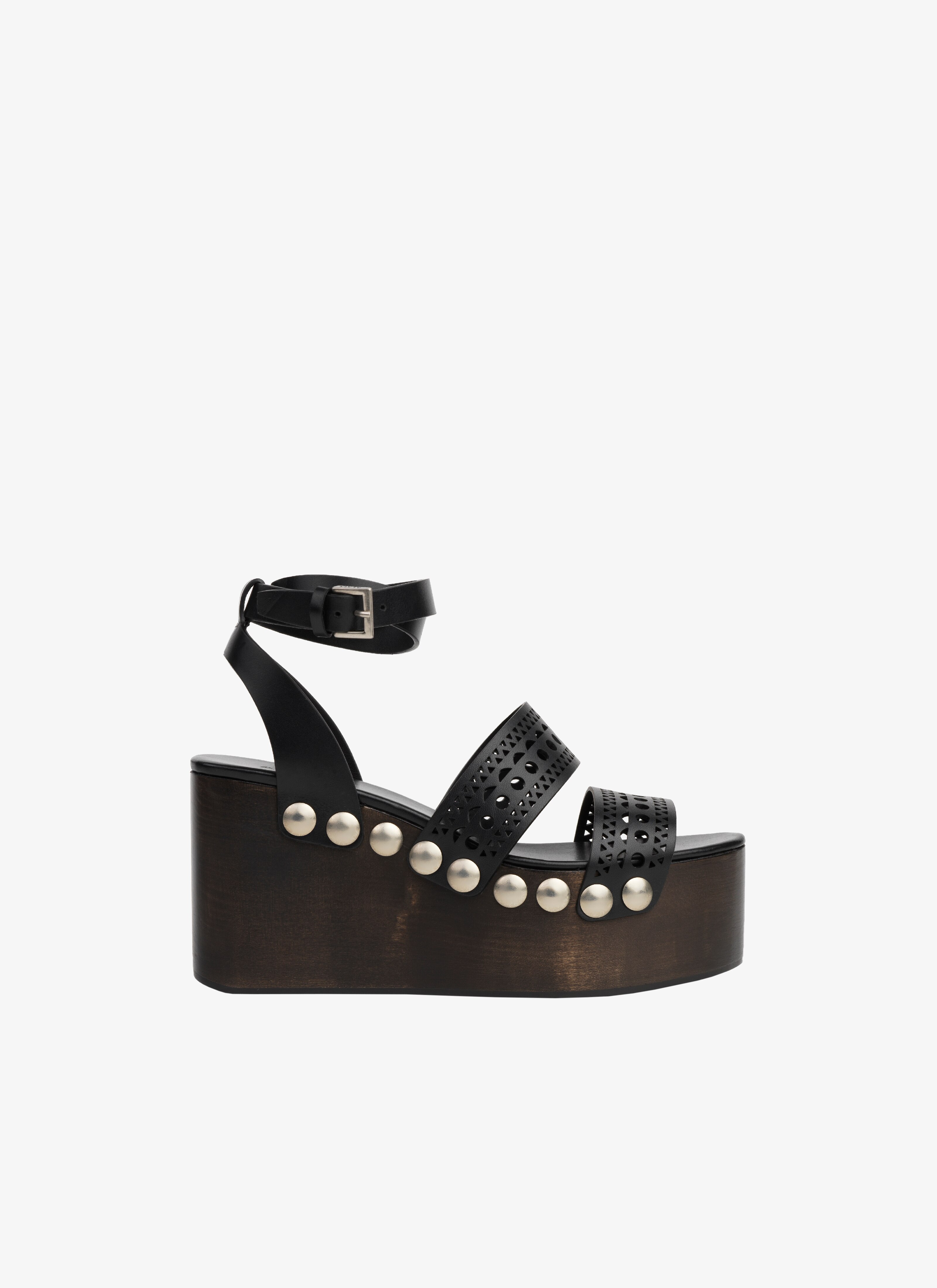 ALAÏA SANDALES À TALON EN BOIS EN CUIR AJOURÉ NOIR