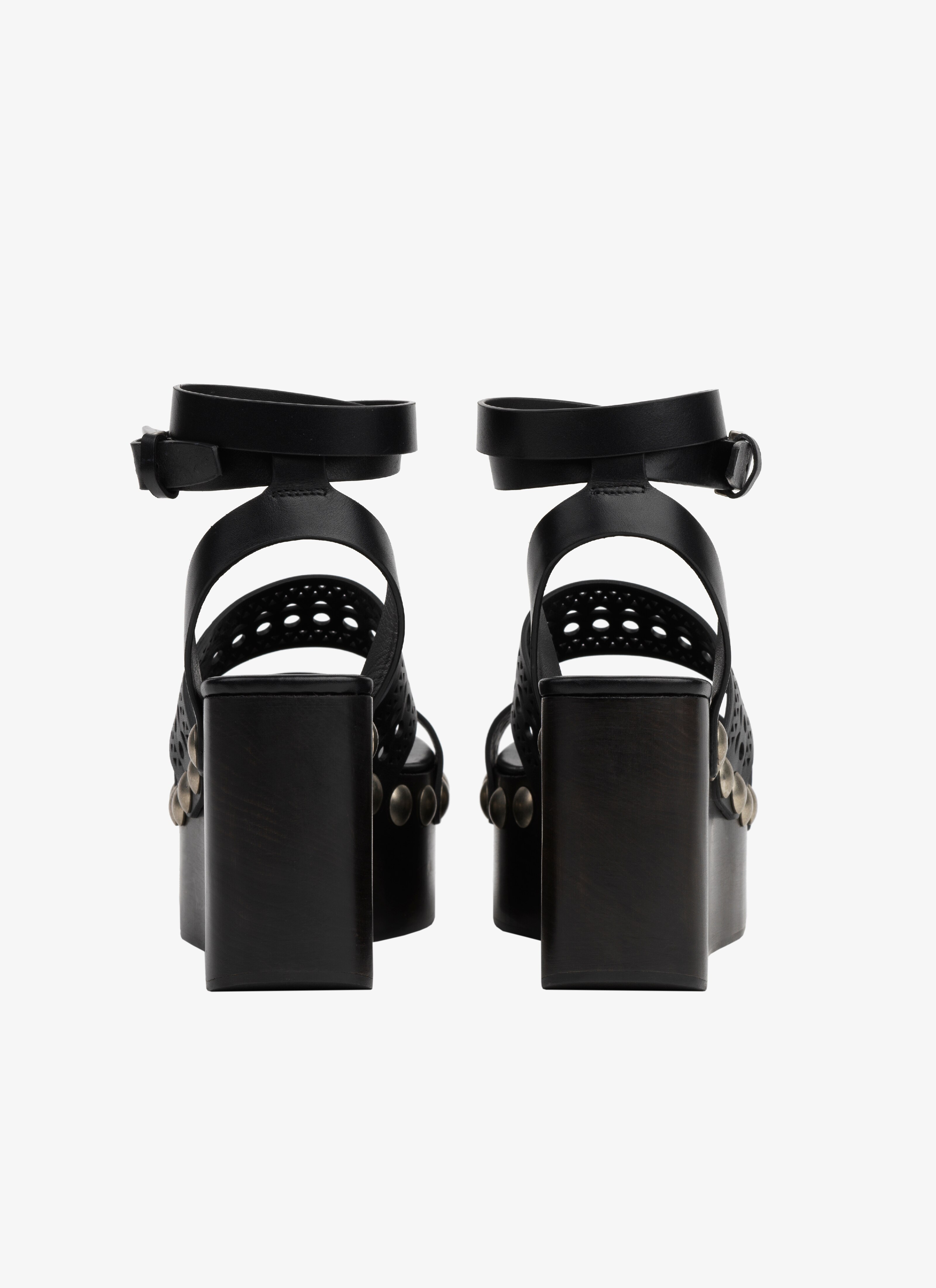 ALAÏA SANDALES À TALON EN BOIS EN CUIR AJOURÉ NOIR