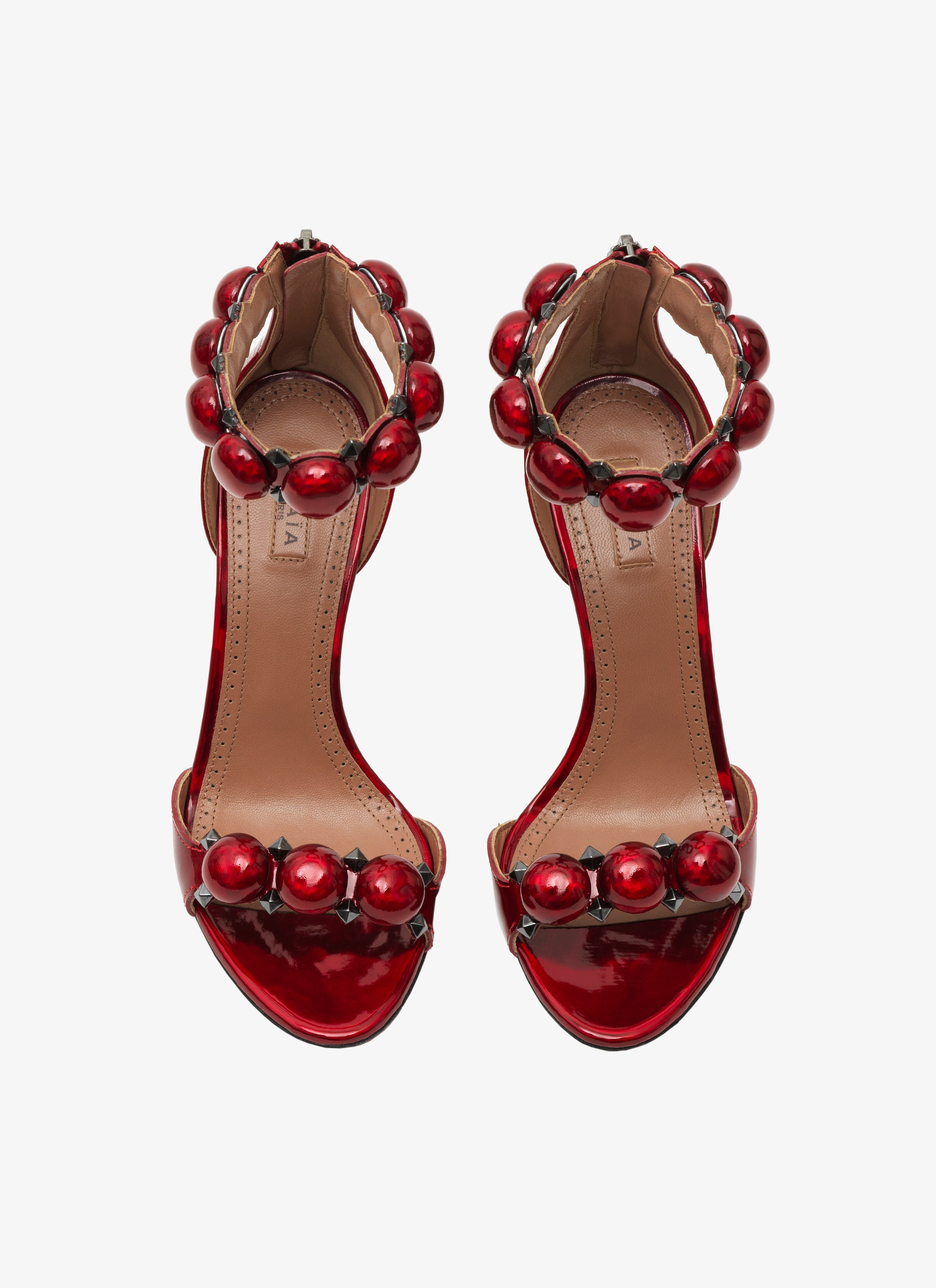 ALAÏA REFLEX RED BOMBE SANDALS IN CALFSKIN