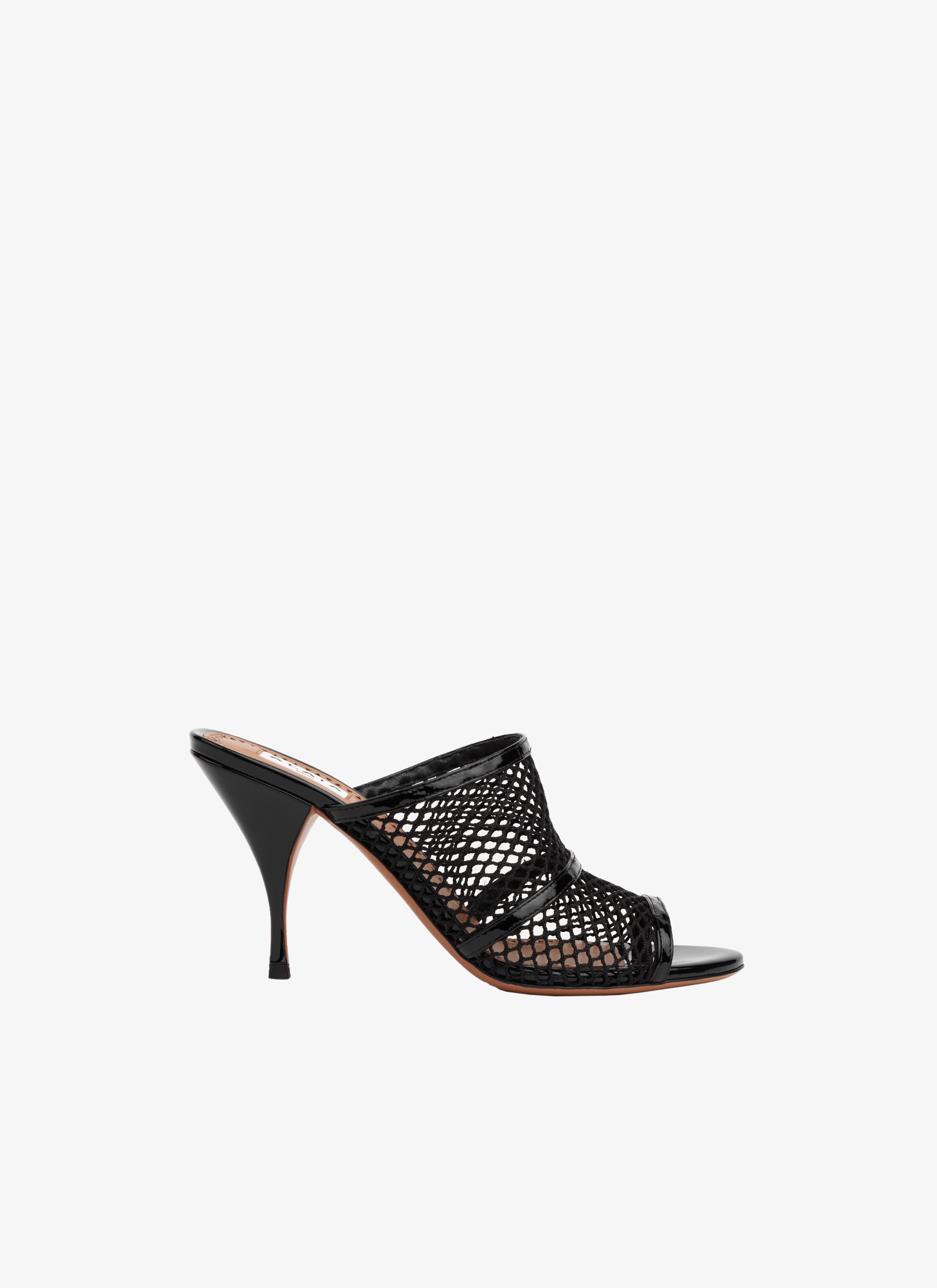 ALAÏA BLACK FISHNET HEEL MULES
