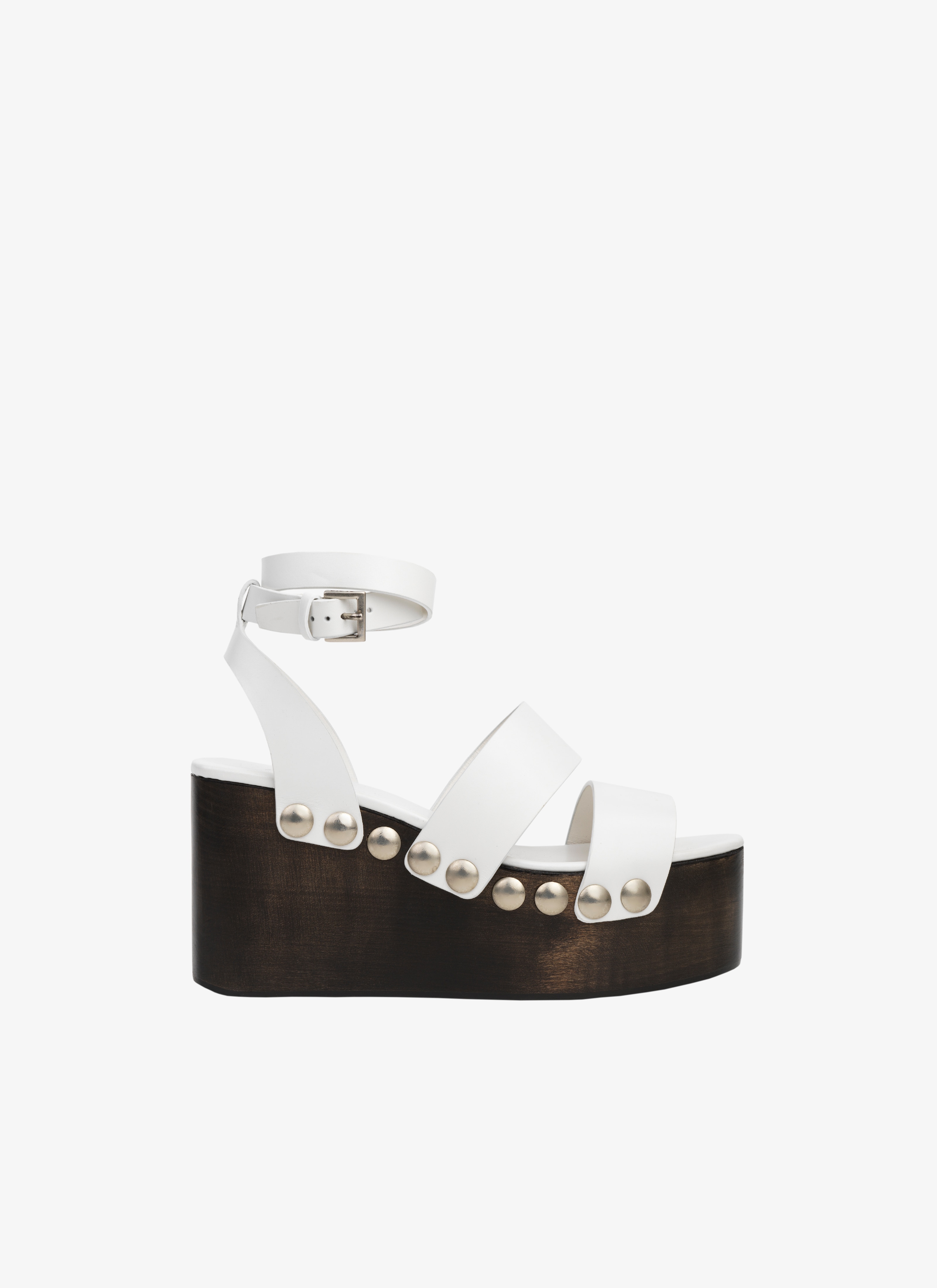 ALAÏA OFF-WHITE OPENWORK WOOD HEEL SANDALS