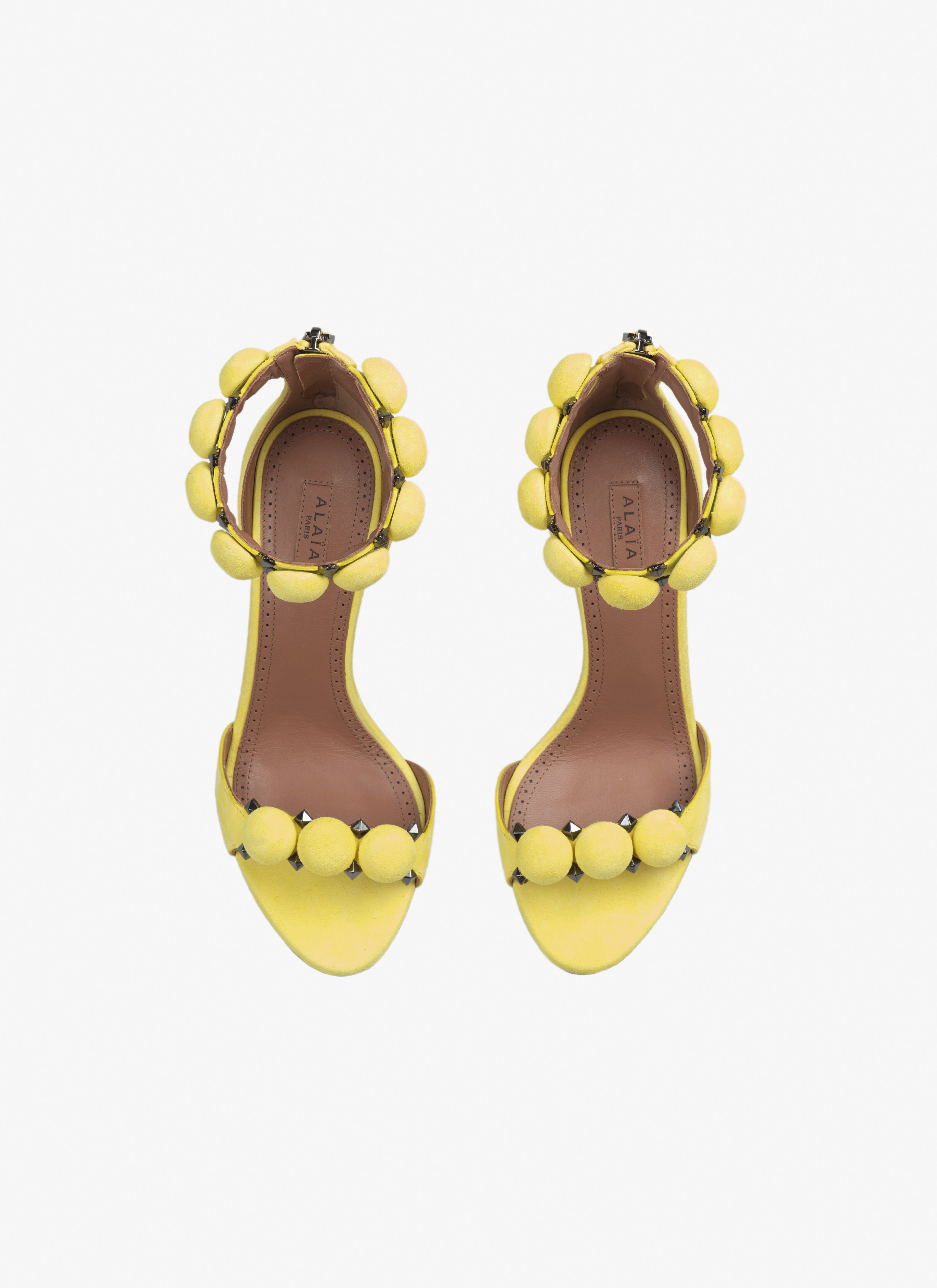 ALAÏA LEMON YELLOW BOMBE SANDALS IN SUEDE GOATSKIN