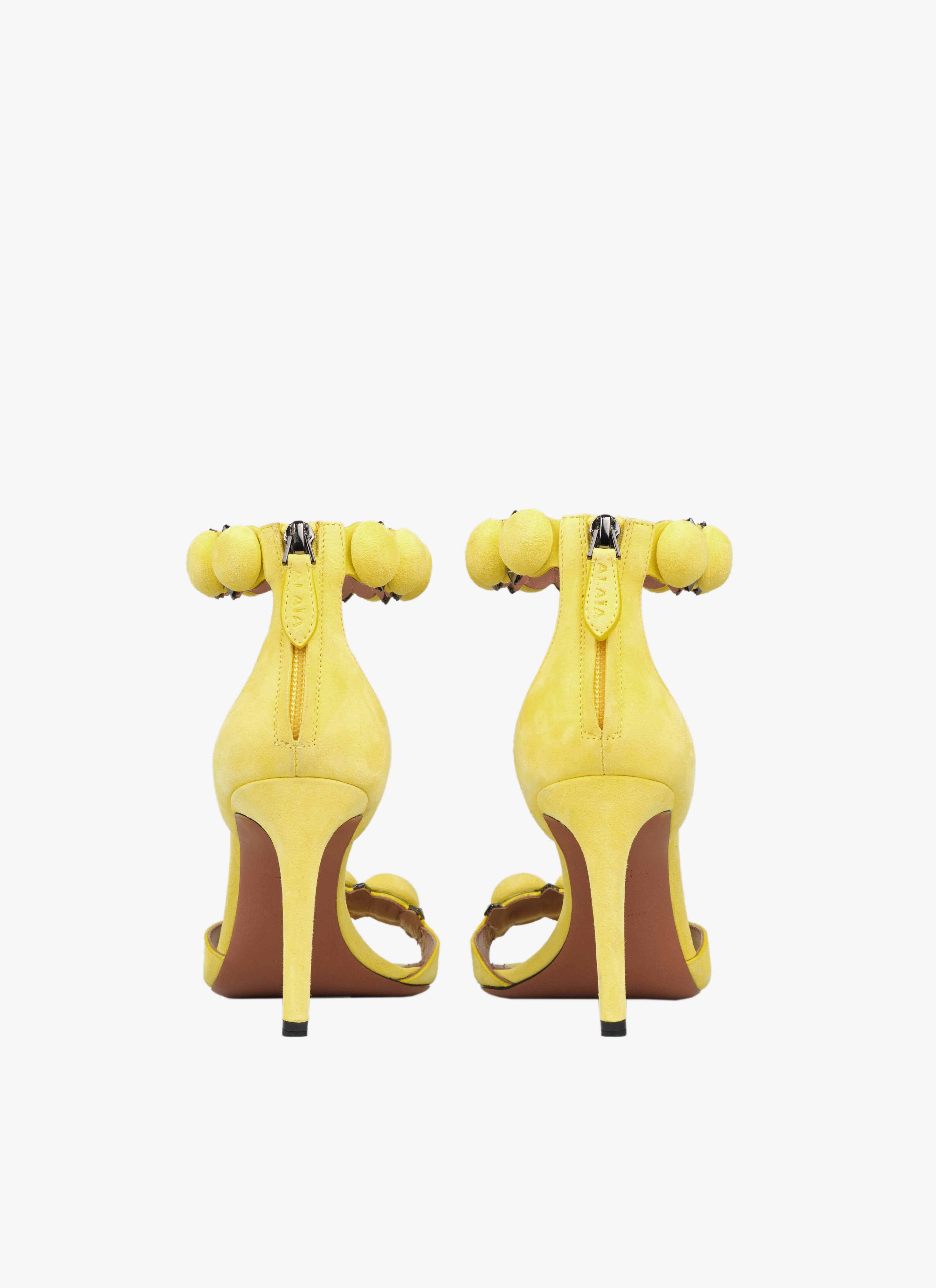 ALAÏA LEMON YELLOW BOMBE SANDALS IN SUEDE GOATSKIN