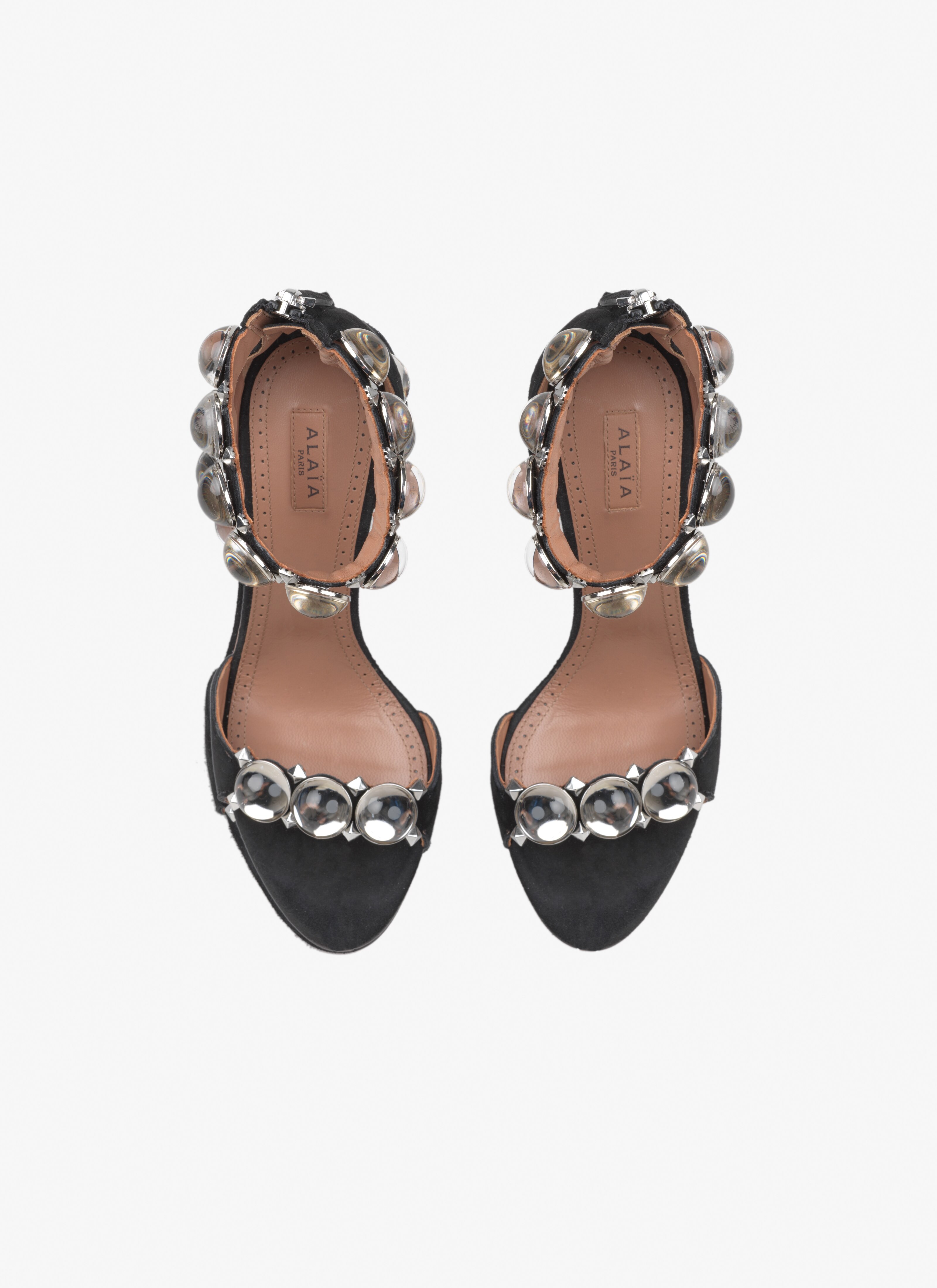 ALAÏA BLACK BOMBE SANDALS IN SUEDE GOATSKIN