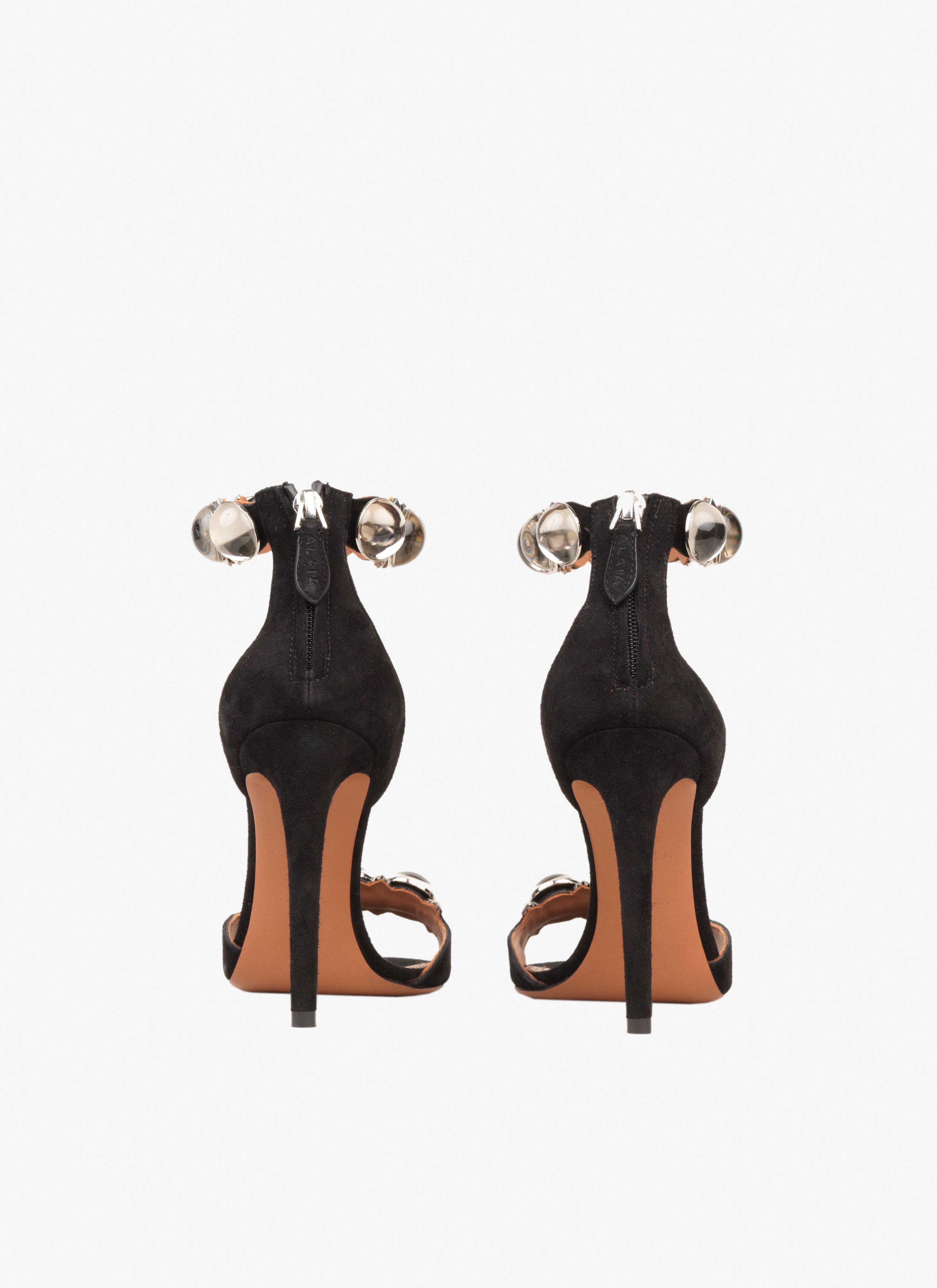 ALAÏA BLACK BOMBE SANDALS IN SUEDE GOATSKIN