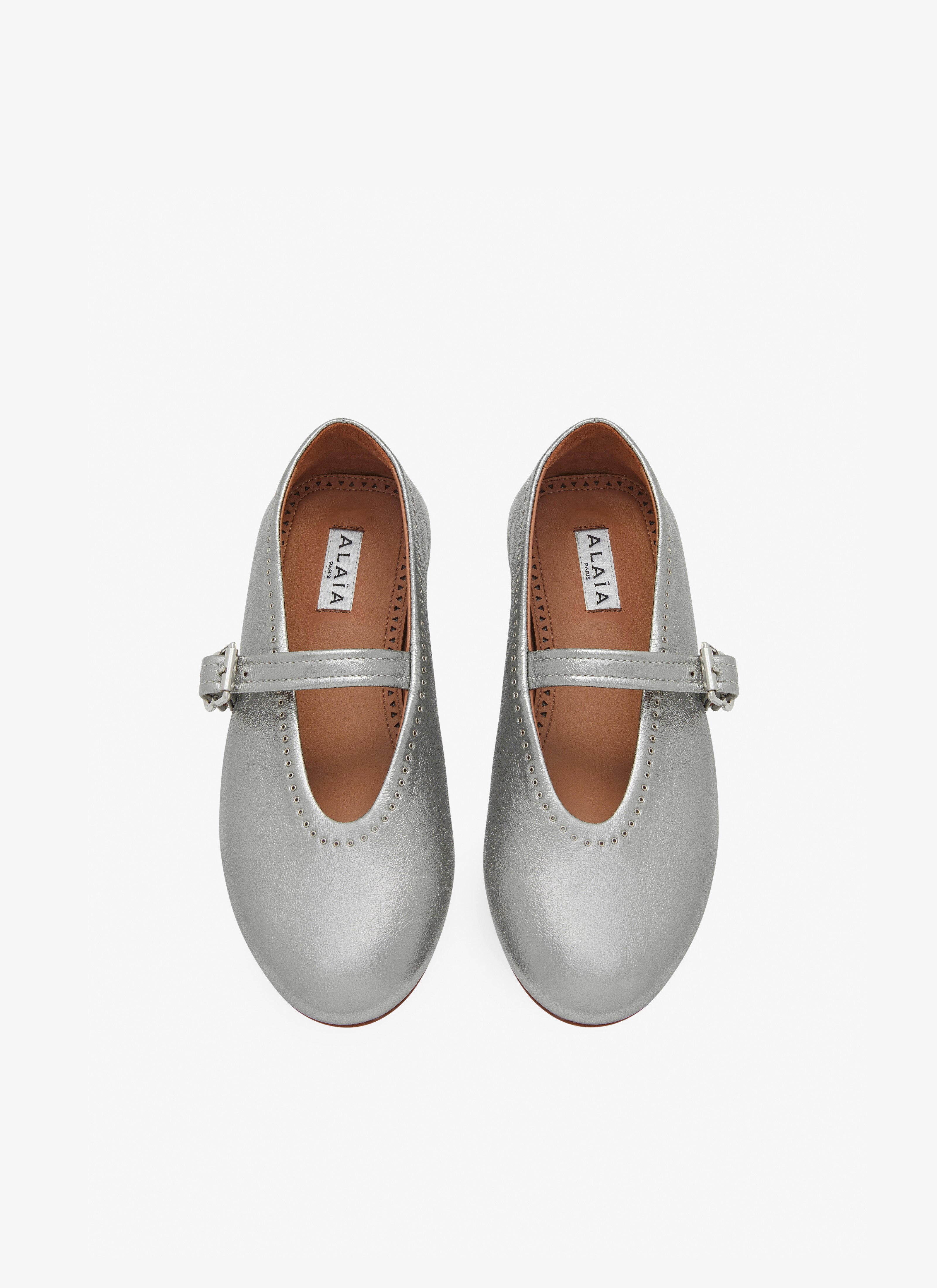 ALAÏA GRAY METALLIC LAMBSKIN BALLET FLATS