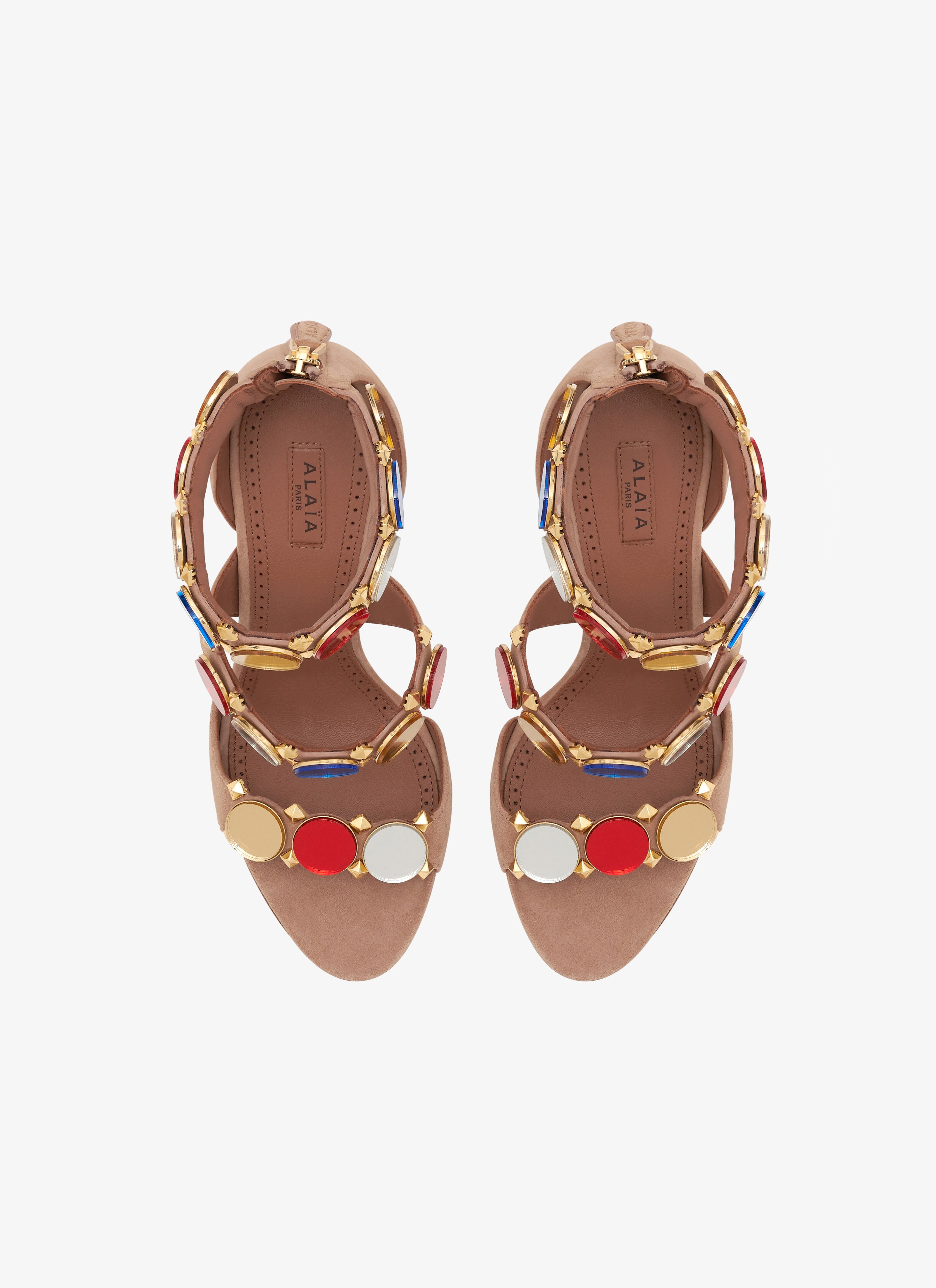 ALAÏA MULTICOLOR BOMBE SANDALS IN SUEDE GOATSKIN