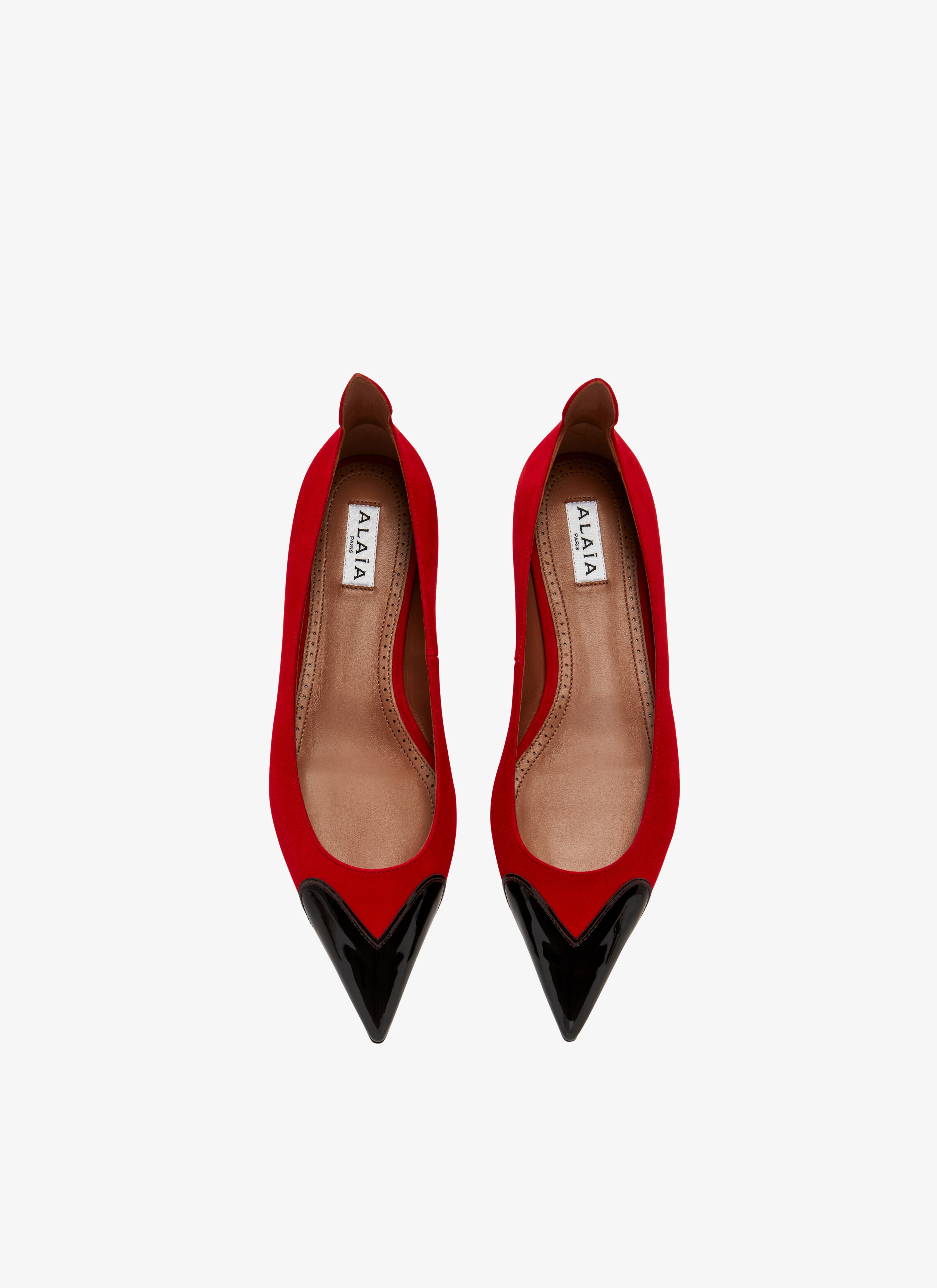 ALAÏA BLACK/RED SUEDE GOATSKIN HEART BALLET FLATS