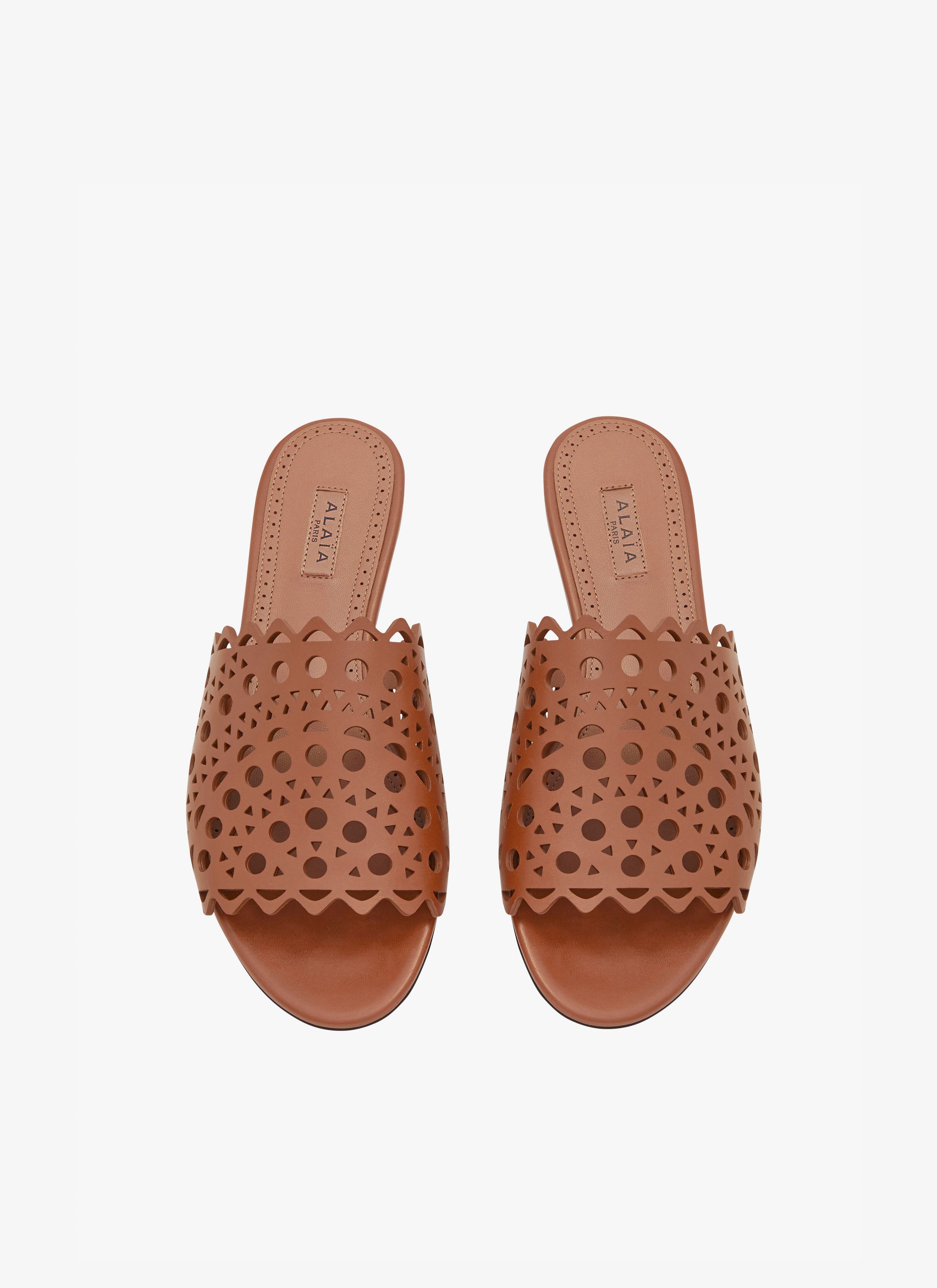 ALAÏA BROWN VIENNE MULES IN VIENNE CALFSKIN