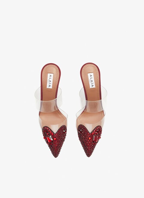Heart mules in suede goatskin with crystals - maison-alaia.com