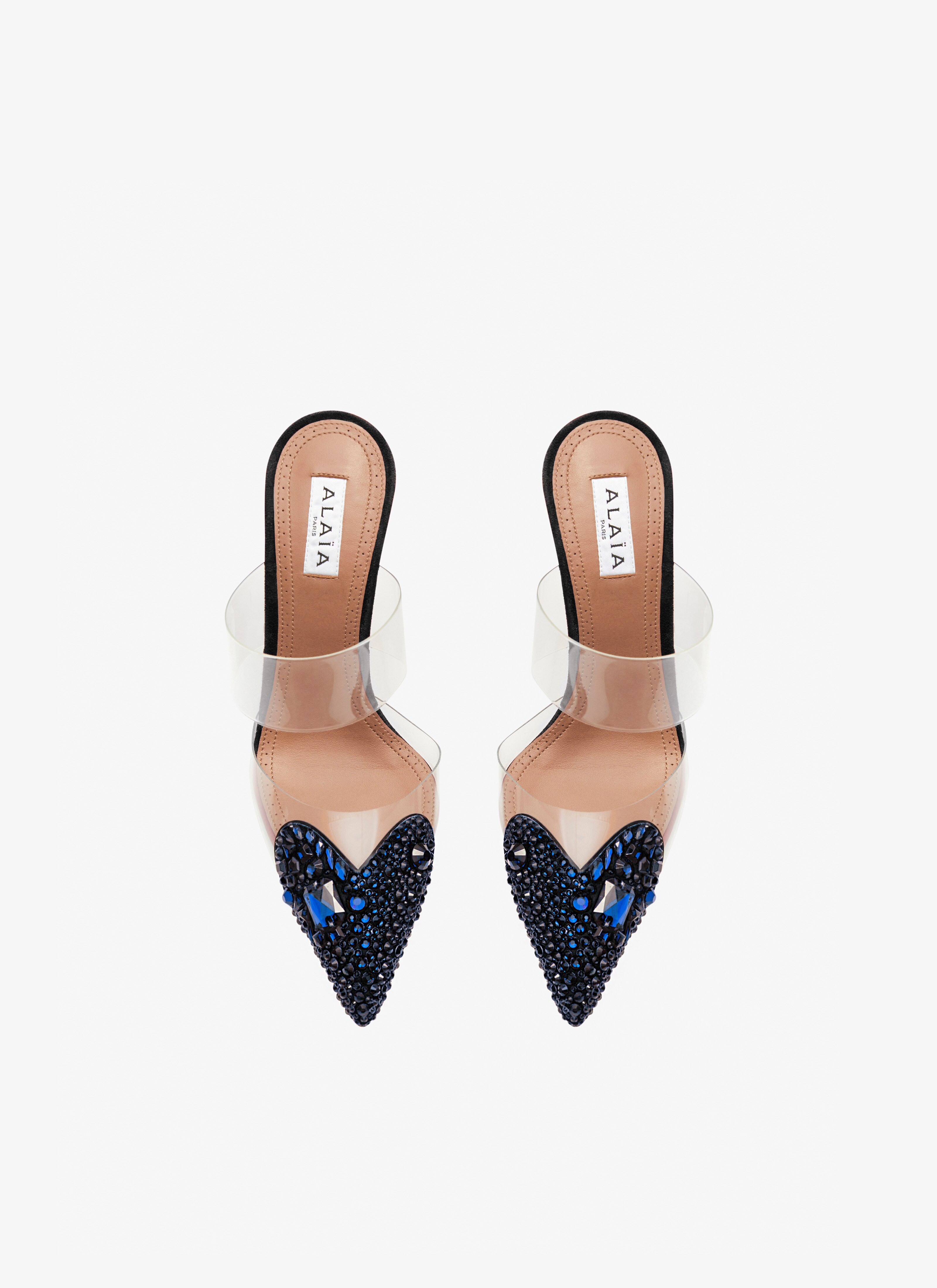 Heart mules in suede goatskin with crystals - maison-alaia.com
