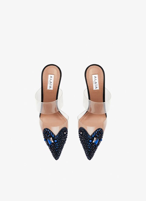 Heart mules in suede goatskin with crystals - maison-alaia.com