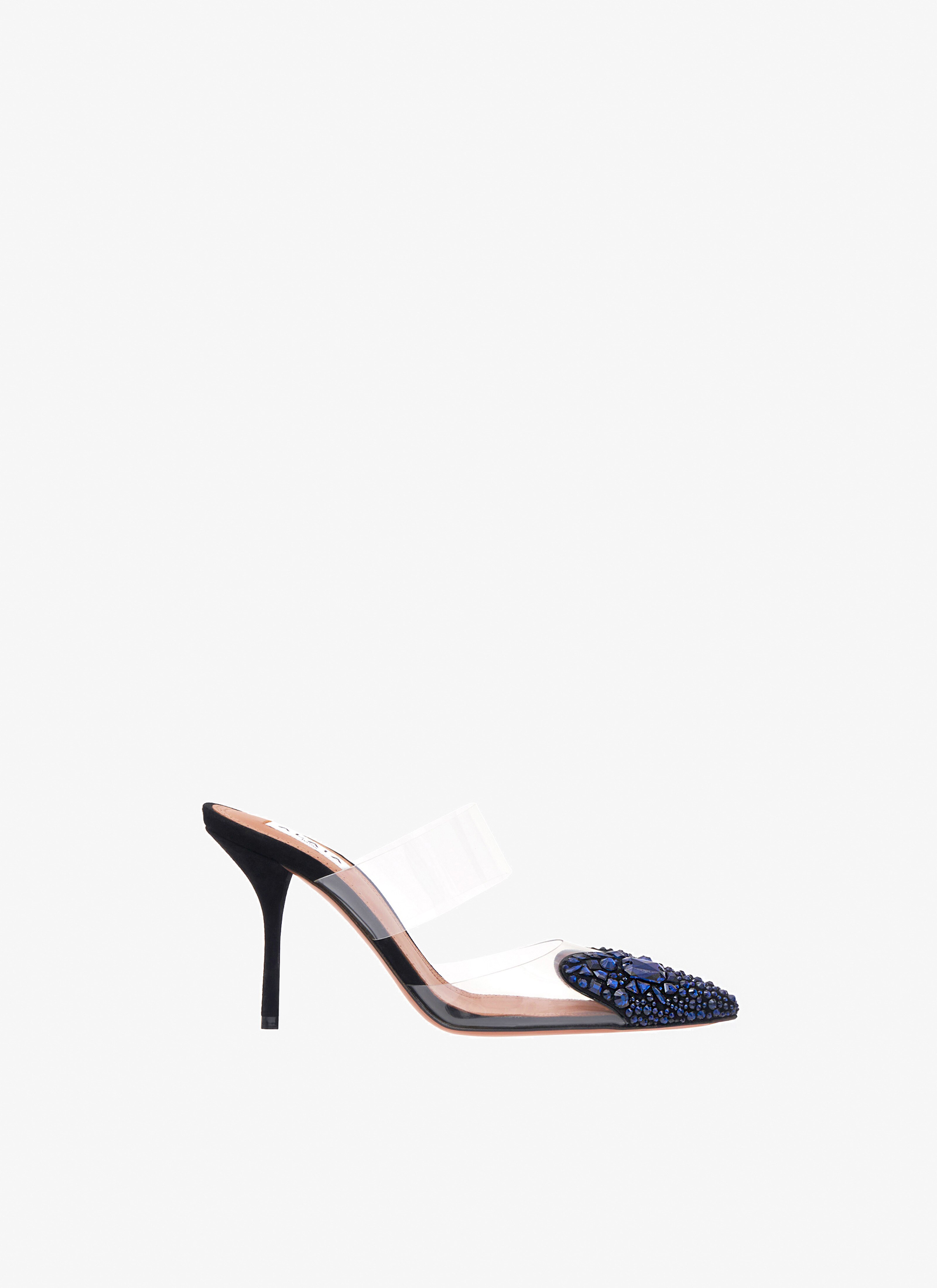 Heart mules in suede goatskin with crystals - maison-alaia.com