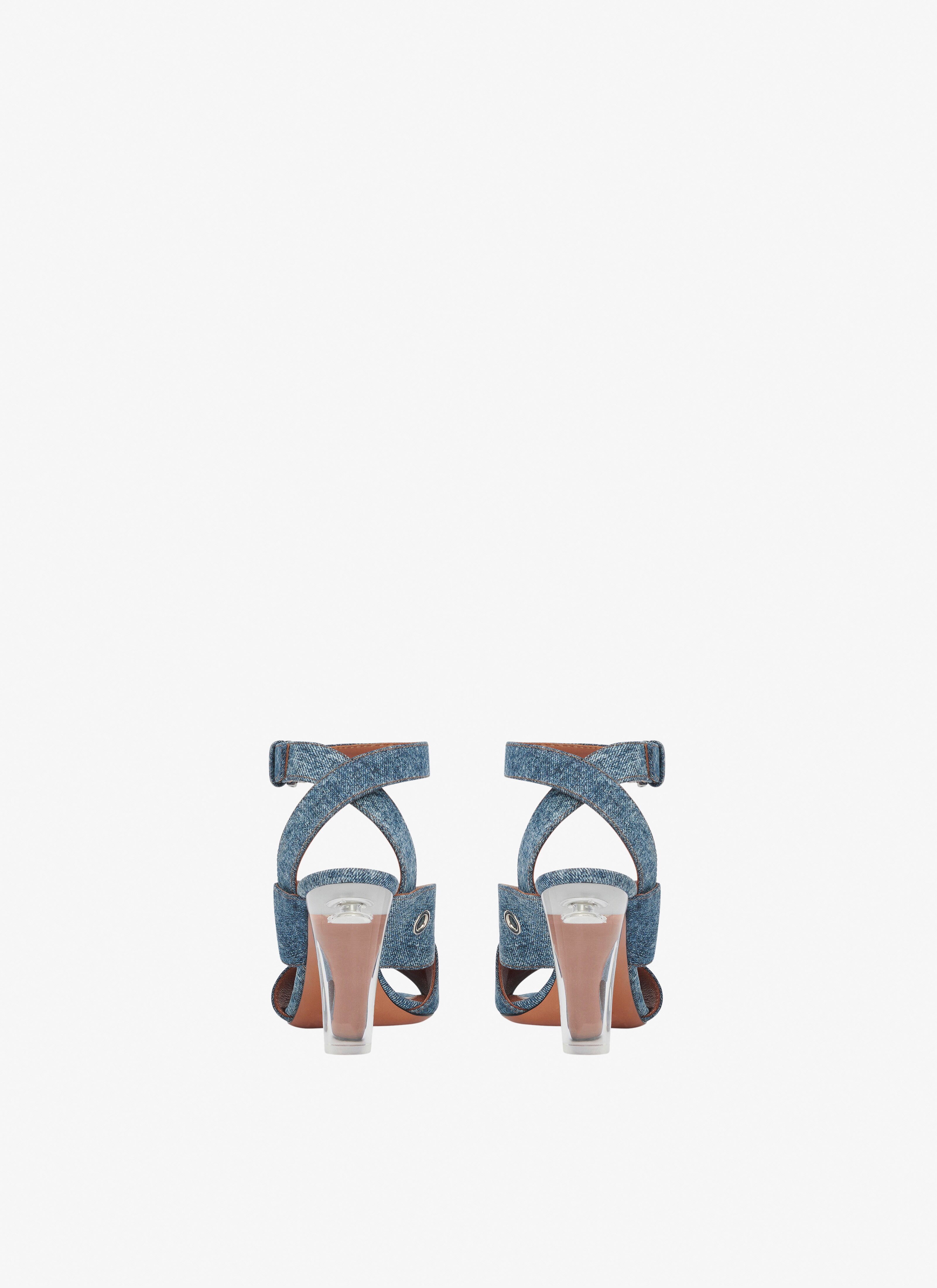 ALAÏA BLUE JEANS BLOCK HEEL SANDALS IN DENIM WITH EYELETS