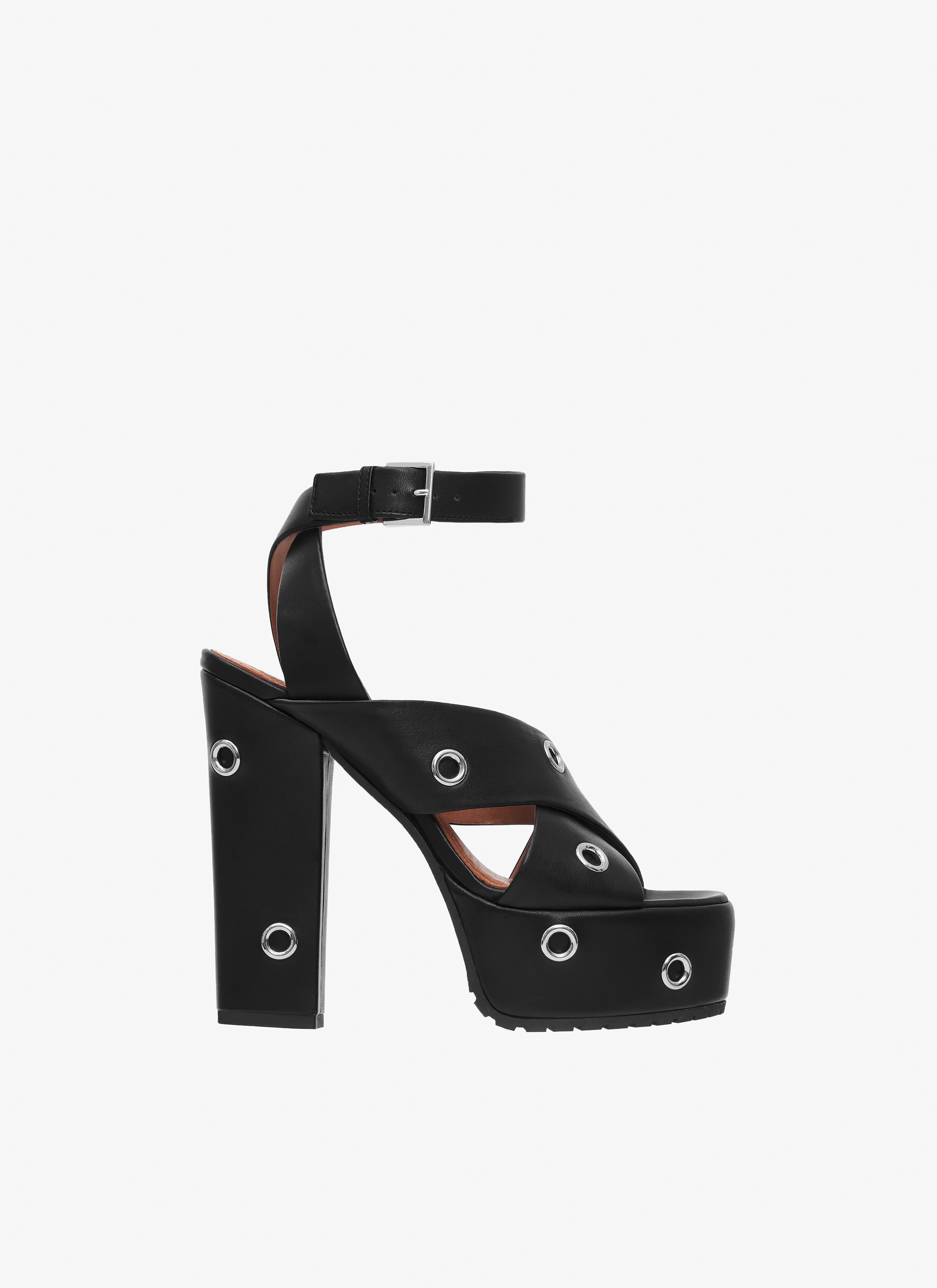 Block heel plateform sandals in lambskin with eyelets - maison-alaia.com
