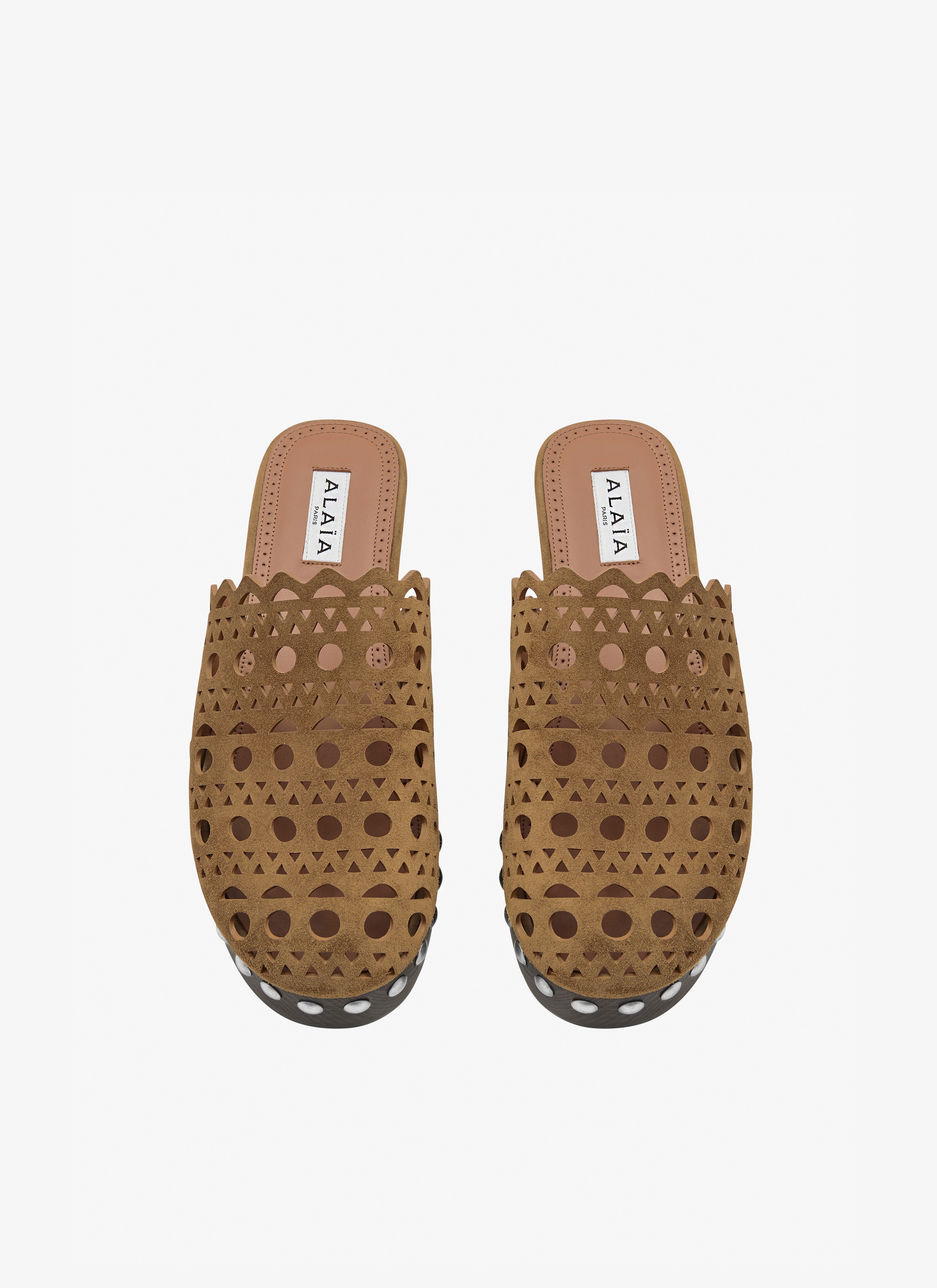 Vienne clogs in vienne calfskin suede and wood - maison-alaia.com