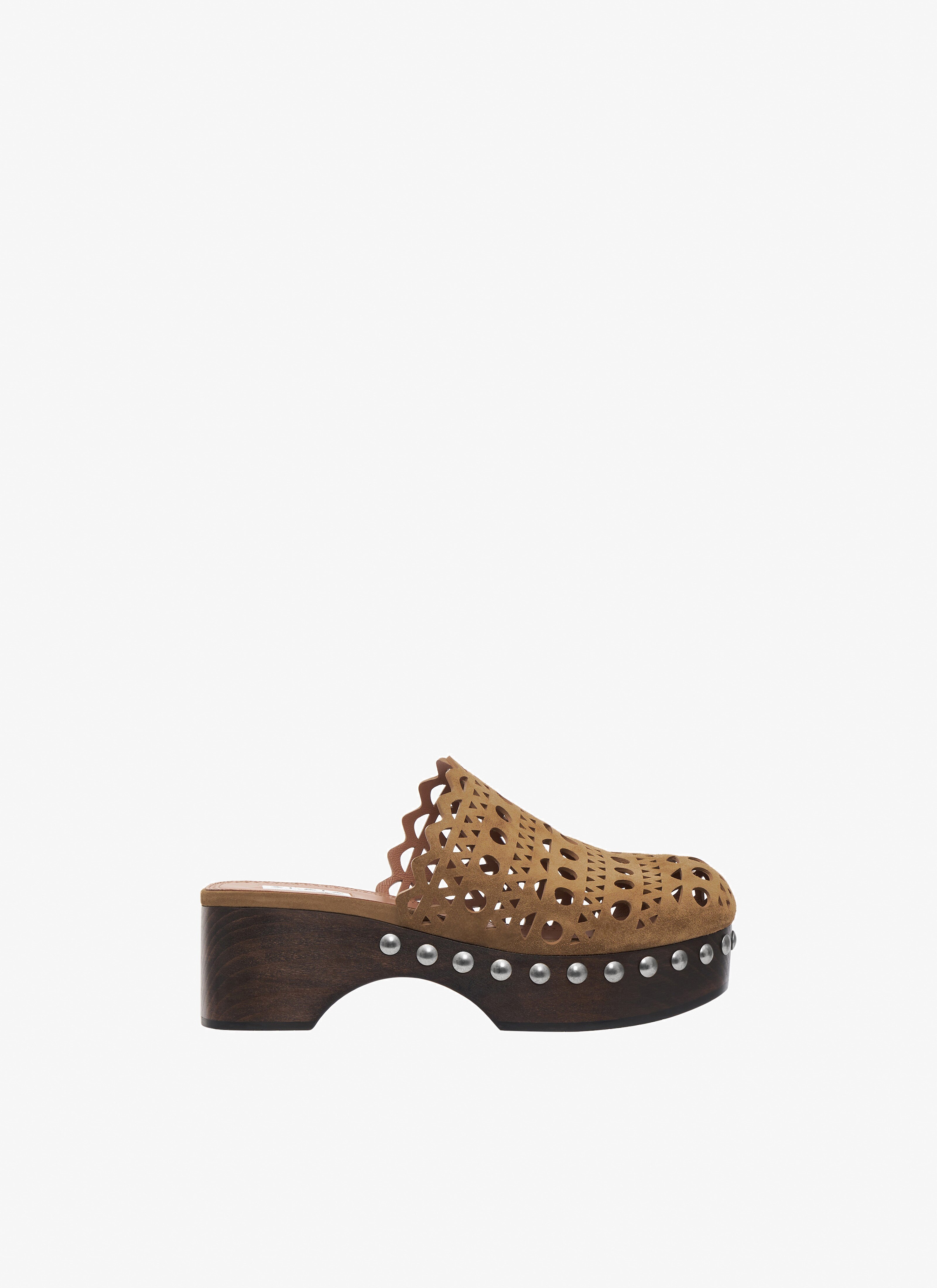 Vienne clogs in vienne calfskin suede and wood - maison-alaia.com
