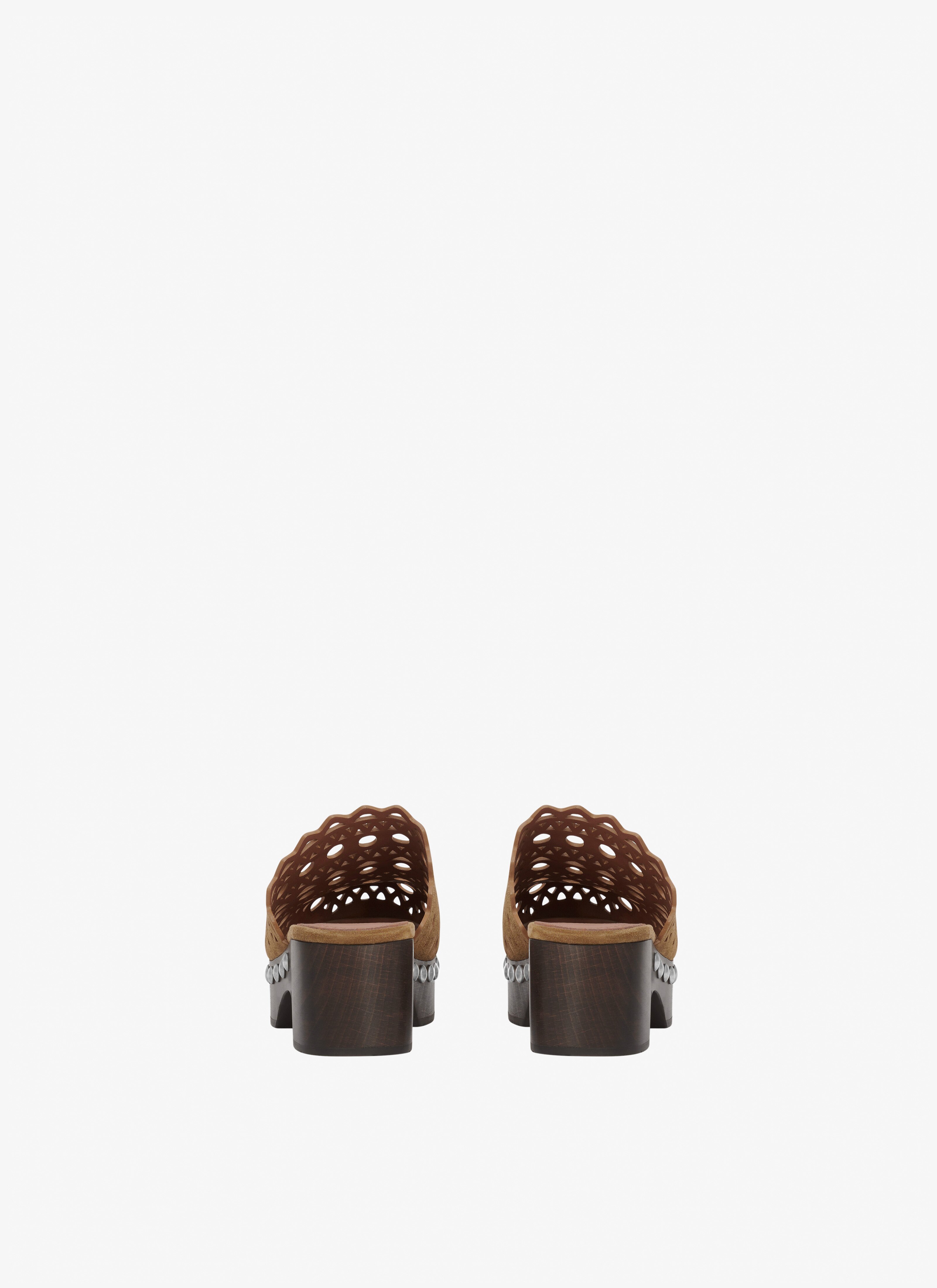 Vienne clogs in vienne calfskin suede and wood - maison-alaia.com