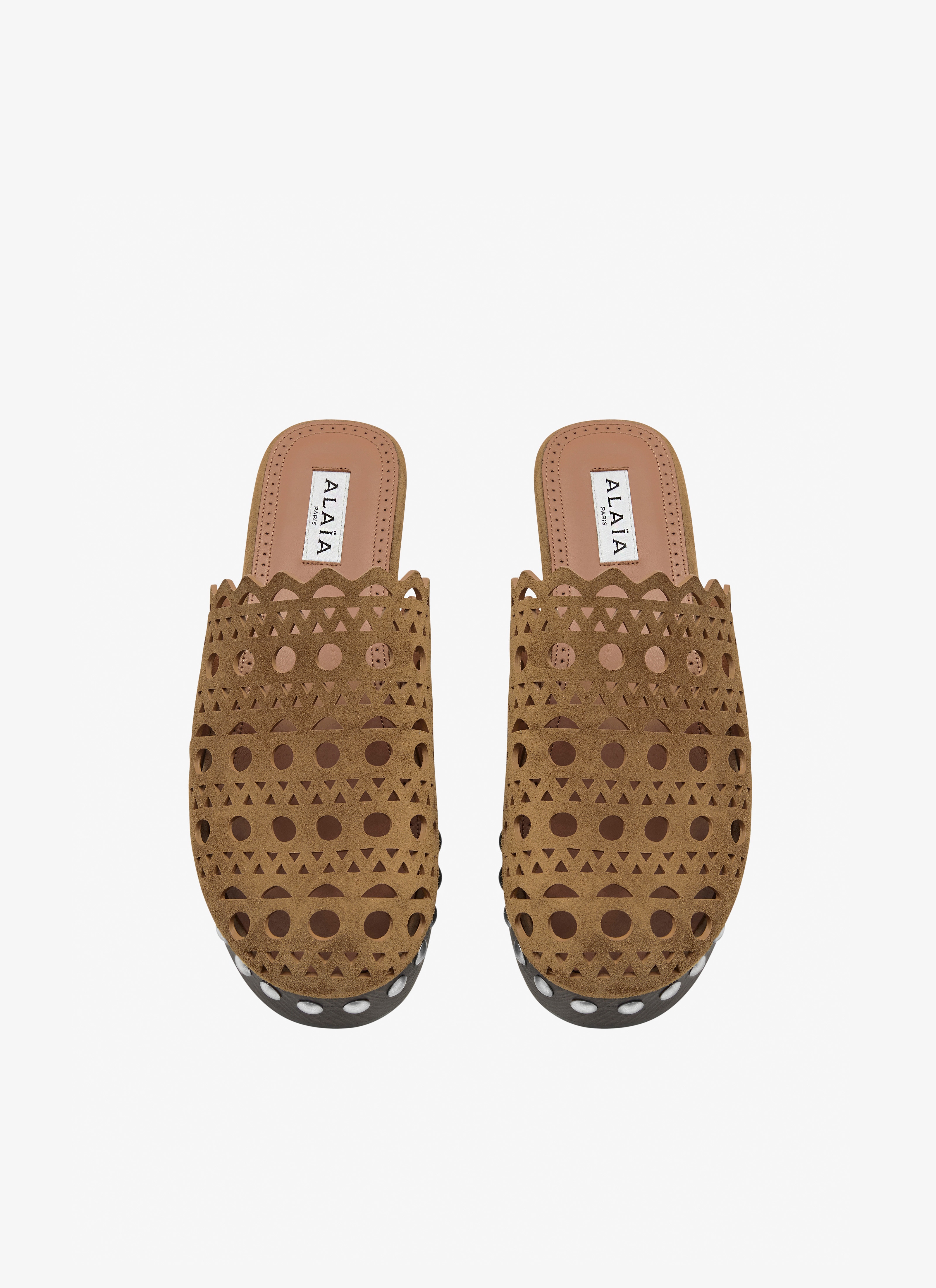 ALAÏA BROWN VIENNE MULES IN SUEDE CALFSKIN