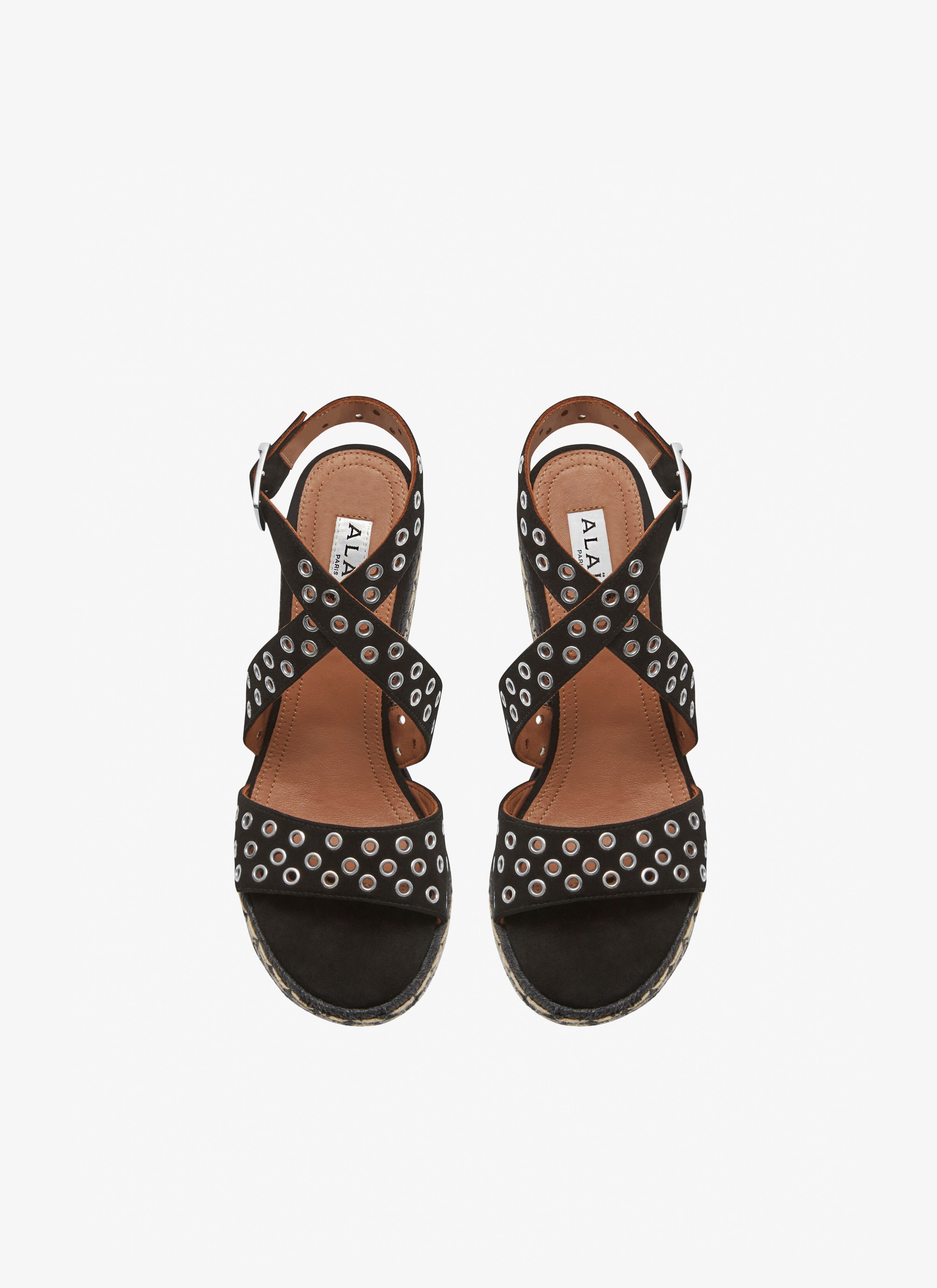 ALAÏA BLACK WEDGE ESPADRILLAS IN SUEDE GOATSKIN WITH EYELETS