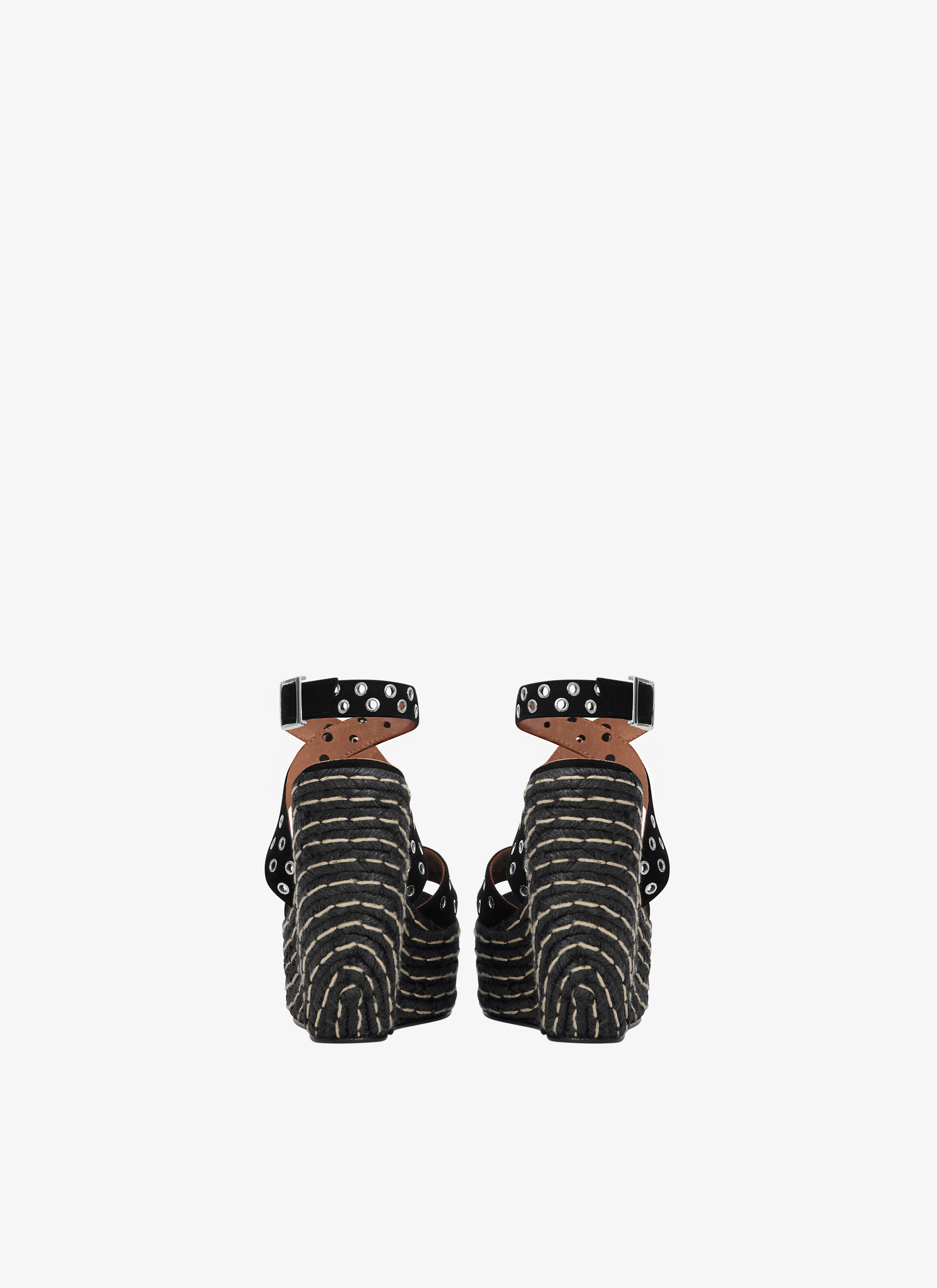ALAÏA BLACK WEDGE ESPADRILLAS IN SUEDE GOATSKIN WITH EYELETS