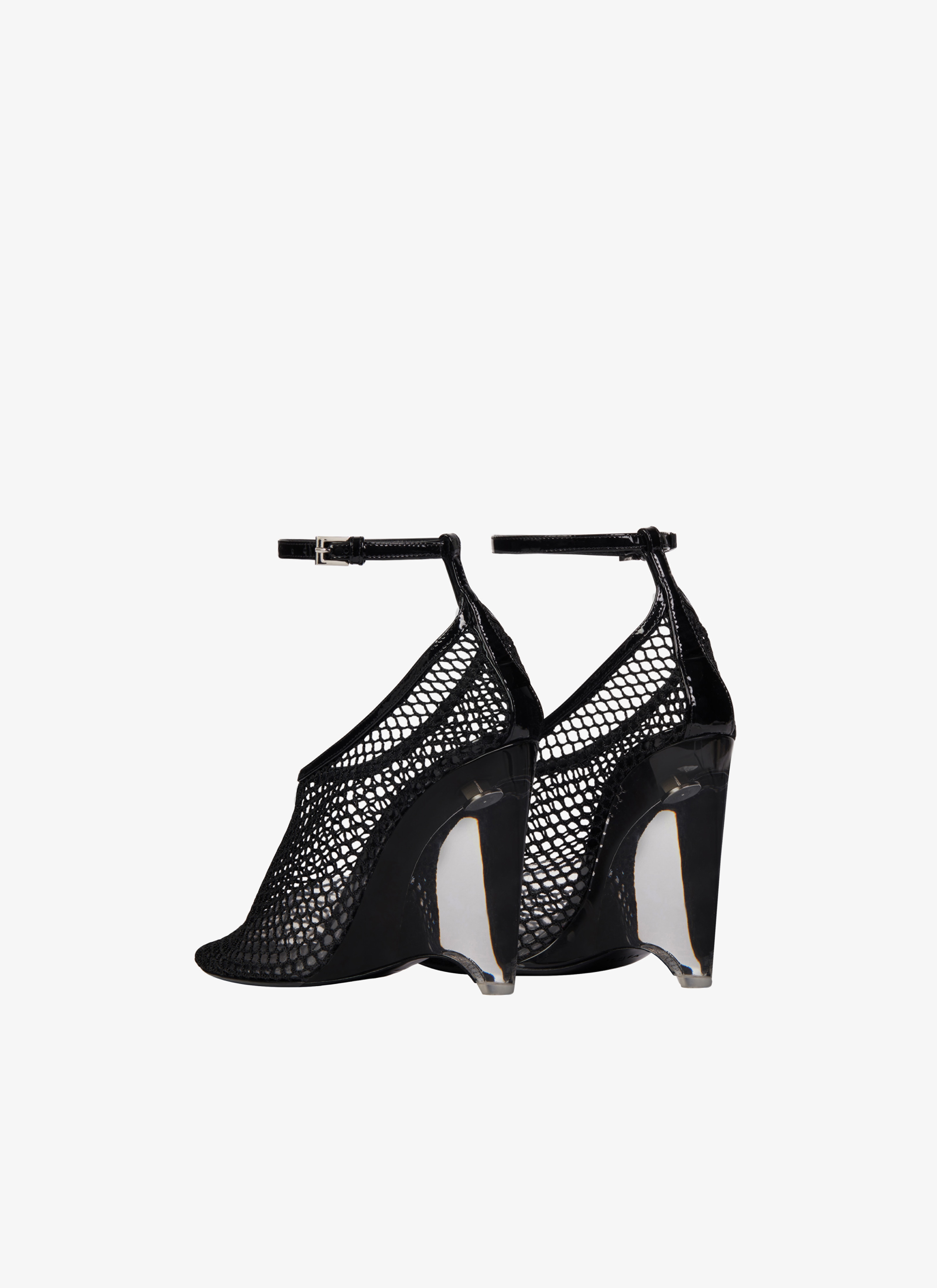 ALAÏA BLACK LA CAGE WEDGE PUMPS IN FISHNET