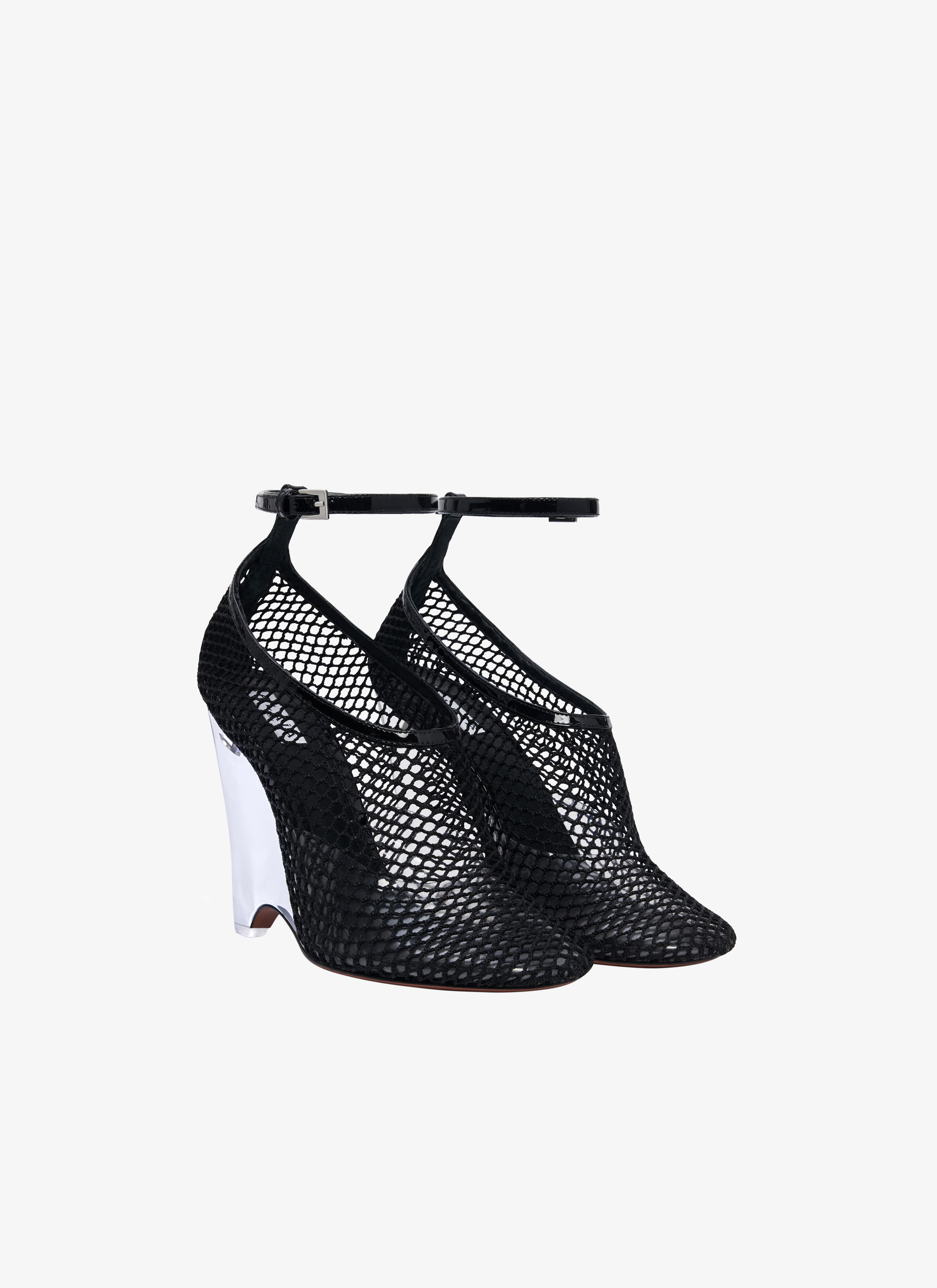 ALAÏA BLACK LA CAGE WEDGE PUMPS IN FISHNET