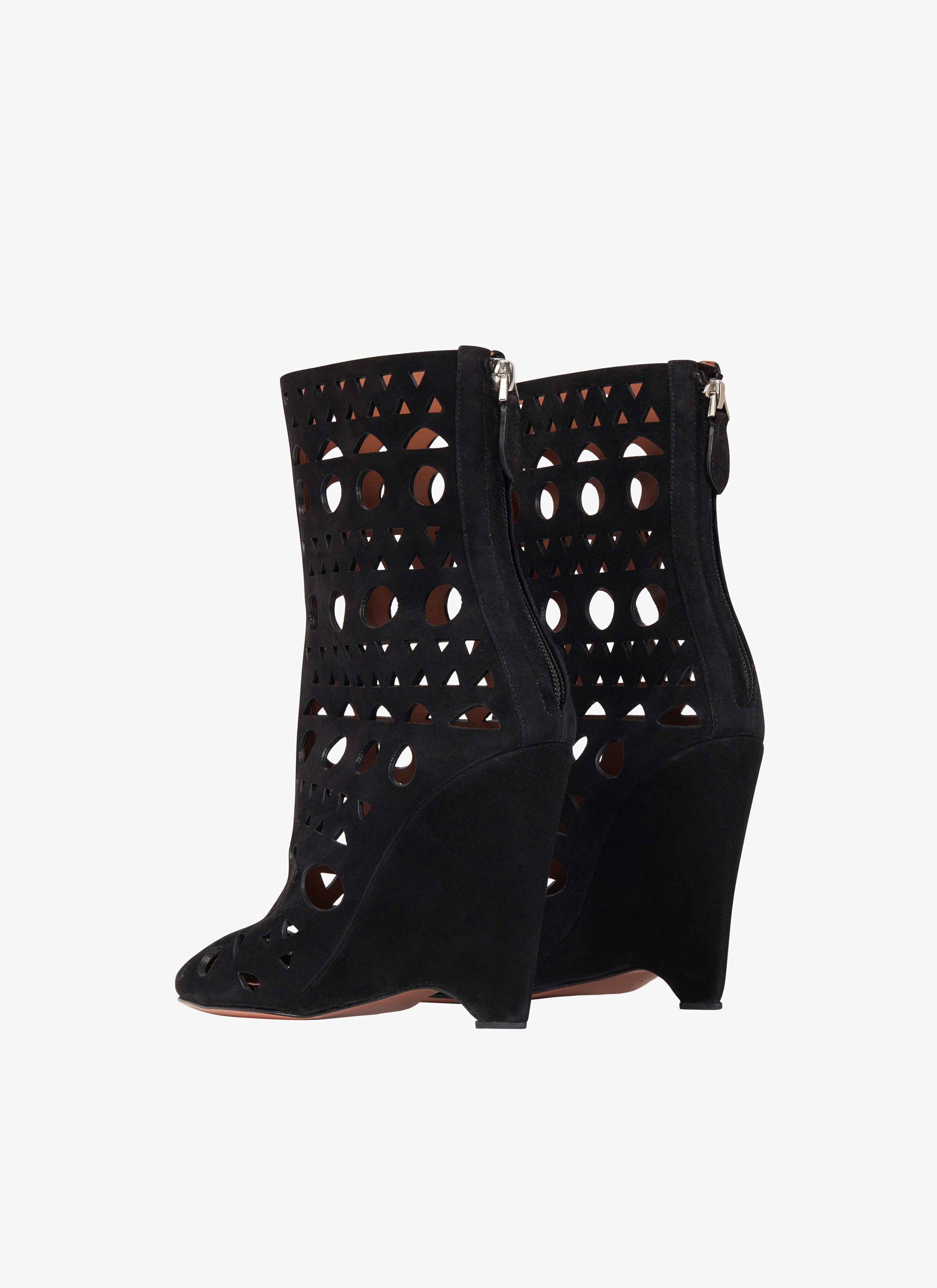 ALAÏA SCHWARZ BOOTIES VIENNE MIT KEILABSATZ AUS LAMMLEDER