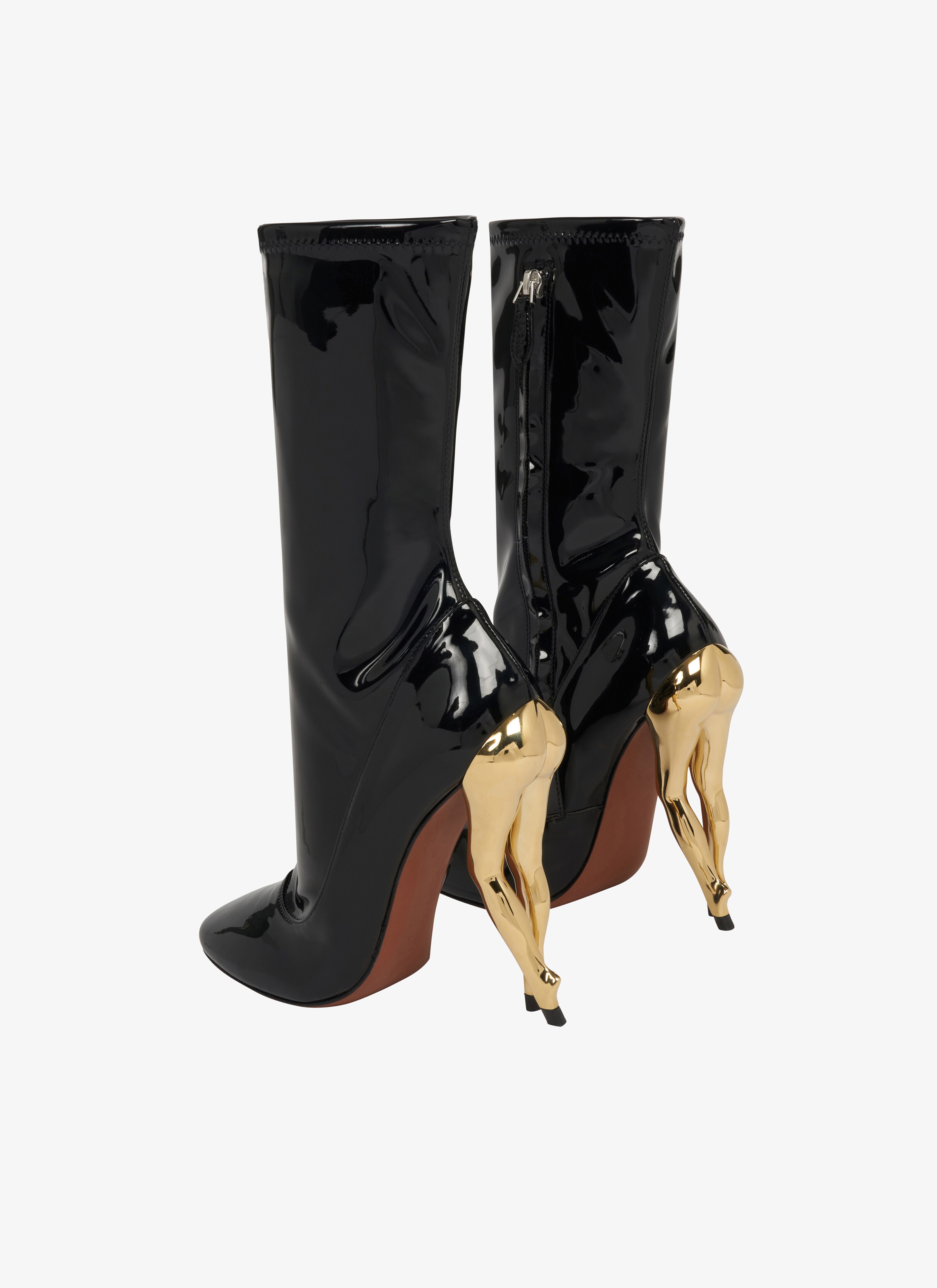 ALAÏA GOLD CABARET BOOTIES IN PATENT CALFSKIN