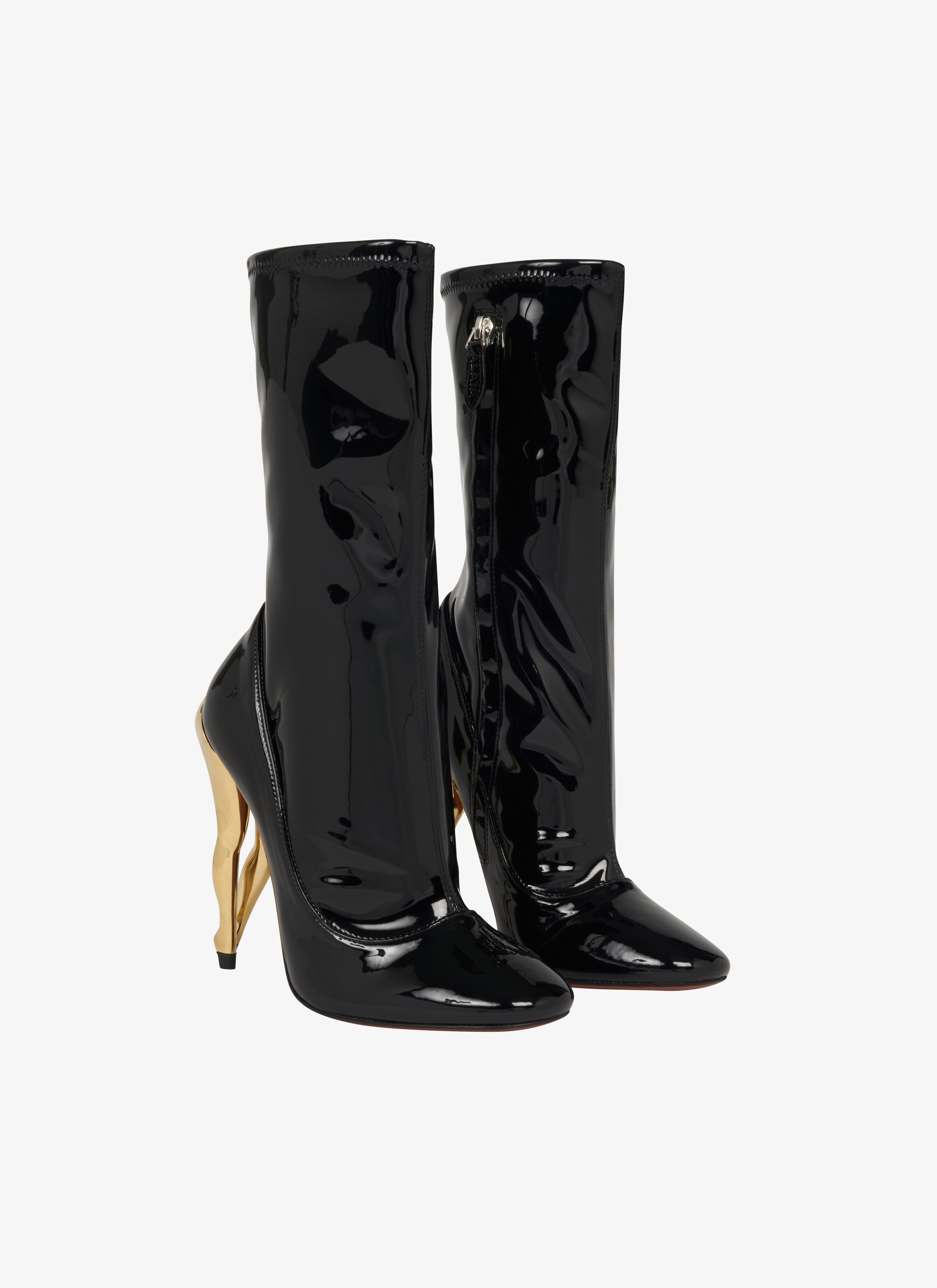 ALAÏA GOLD CABARET BOOTIES IN PATENT CALFSKIN
