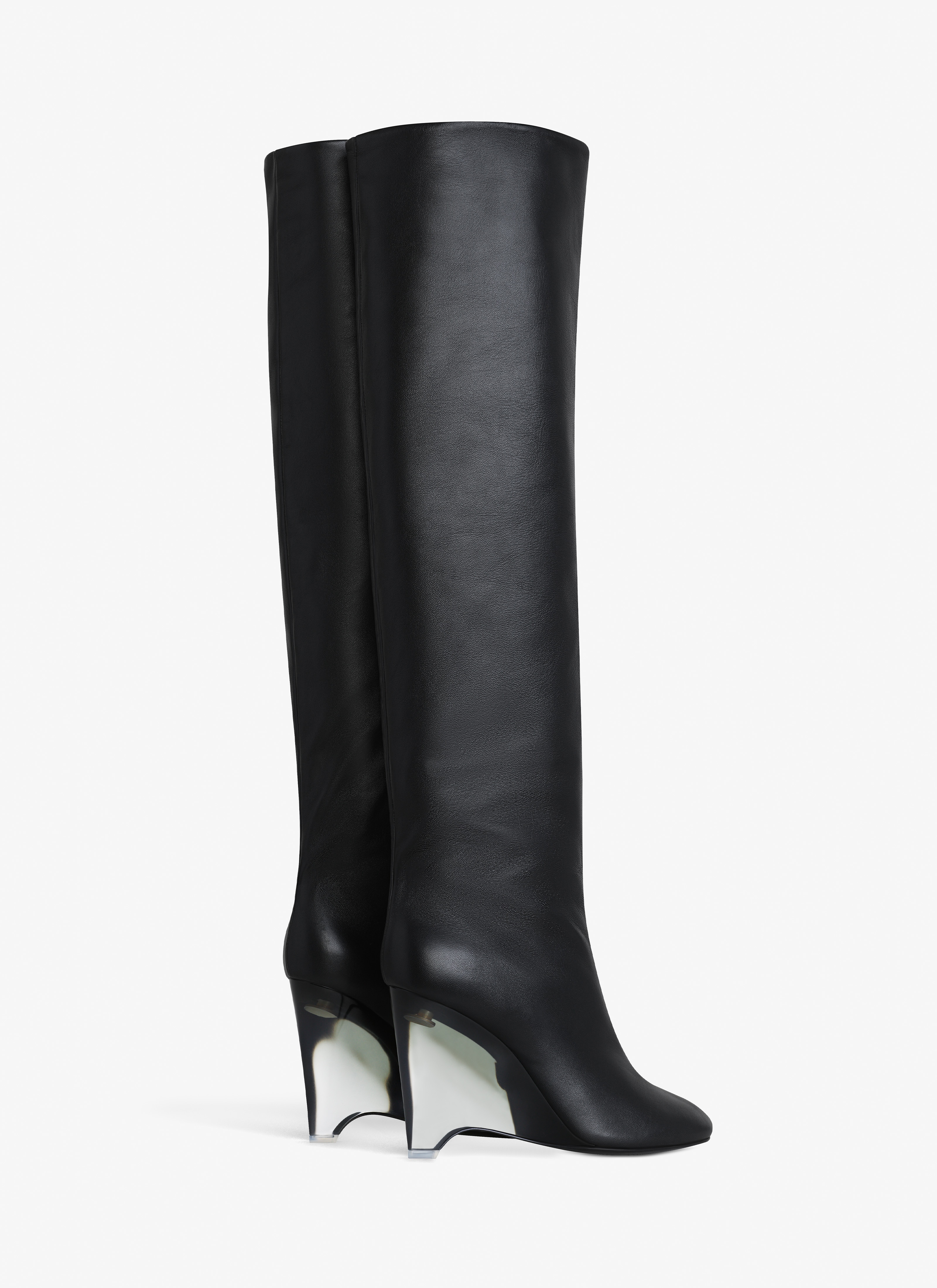 ALAÏA BLACK WEDGE BOOTS IN CALFSKIN